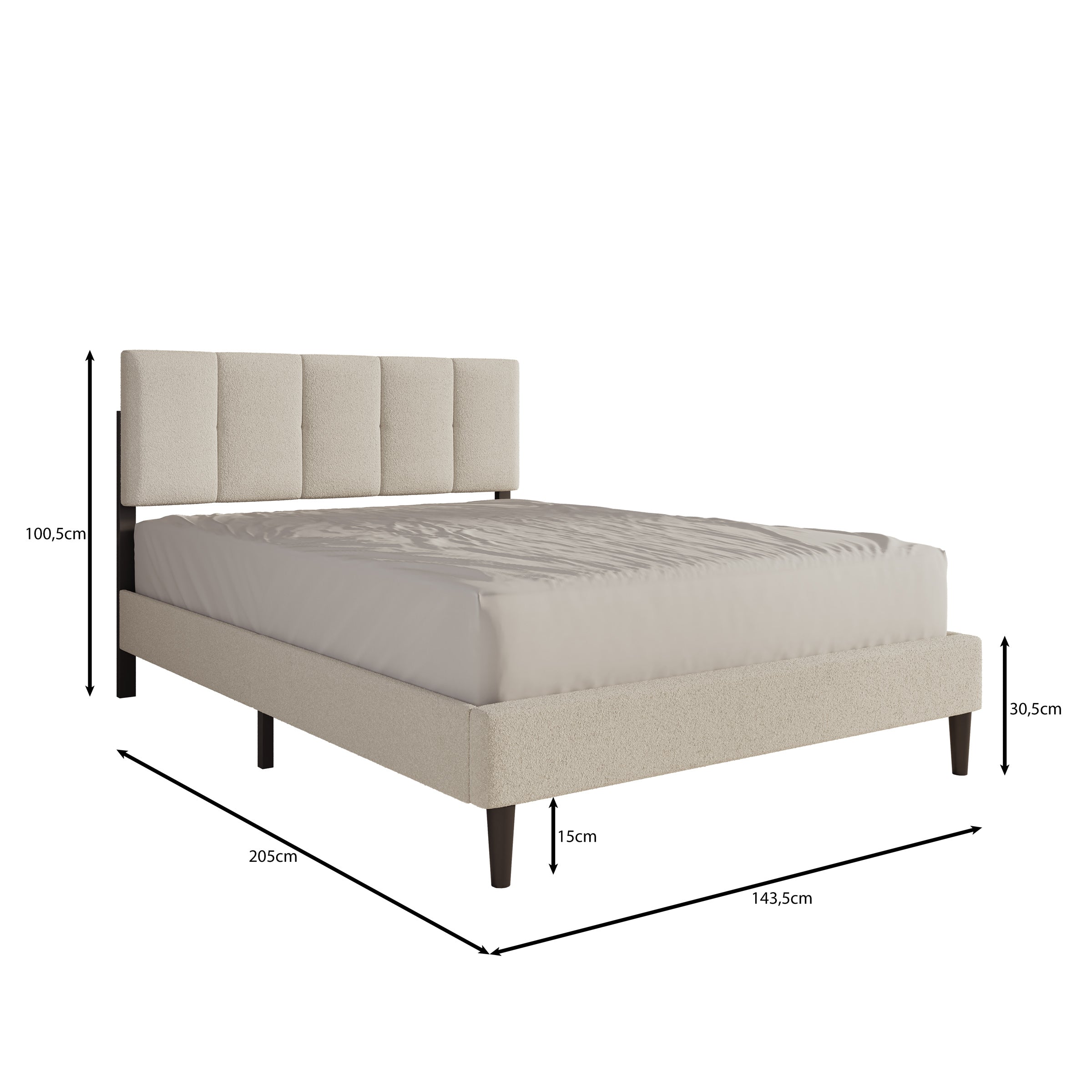 Varell - Tweepersoonsbed - Teddystof beige - 140x200 cm