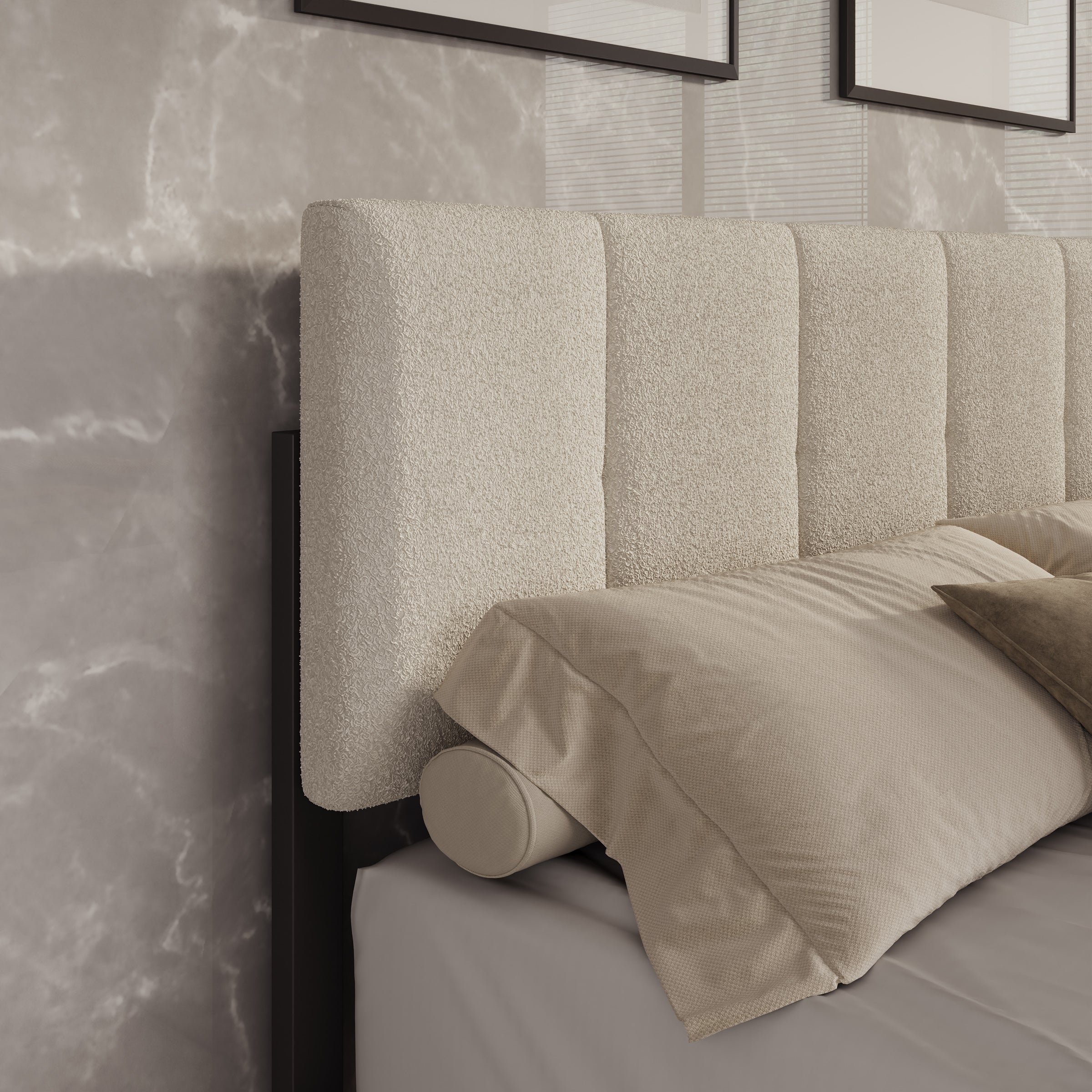 Varell - Tweepersoonsbed - Teddystof beige - 140x200 cm