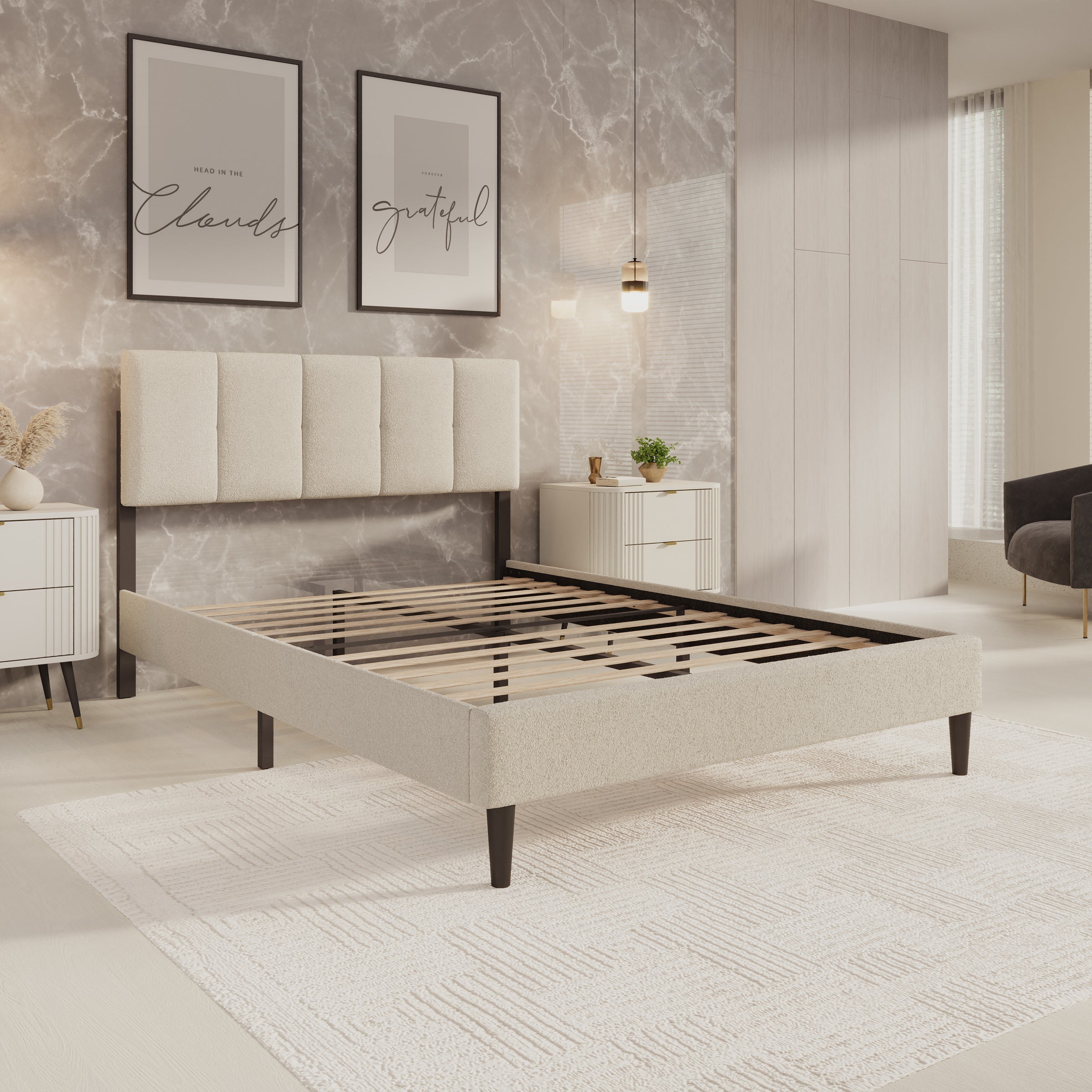 Varell - Tweepersoonsbed - Teddystof beige - 140x200 cm