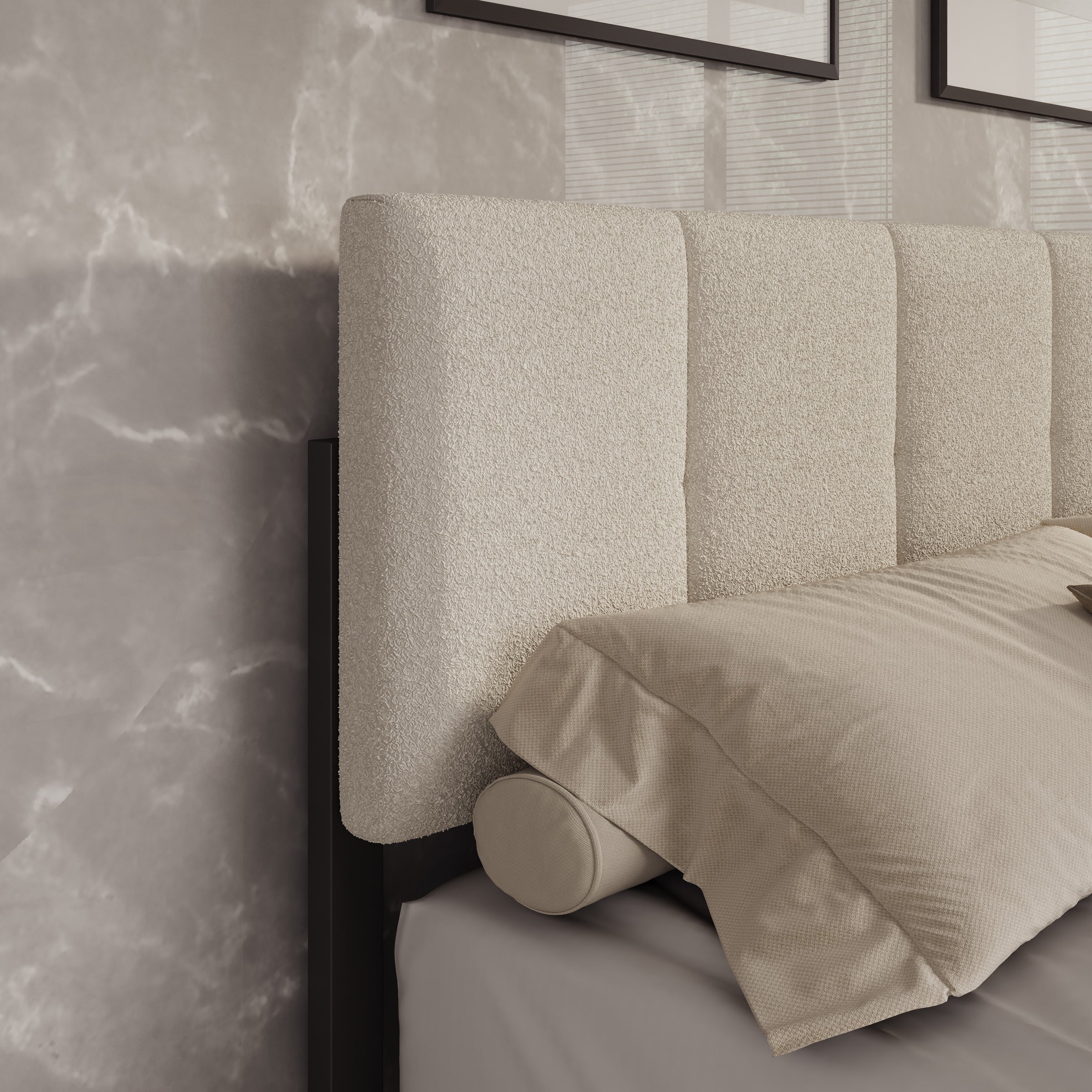 Varell - Tweepersoonsbed - Teddystof beige - 160x200 cm