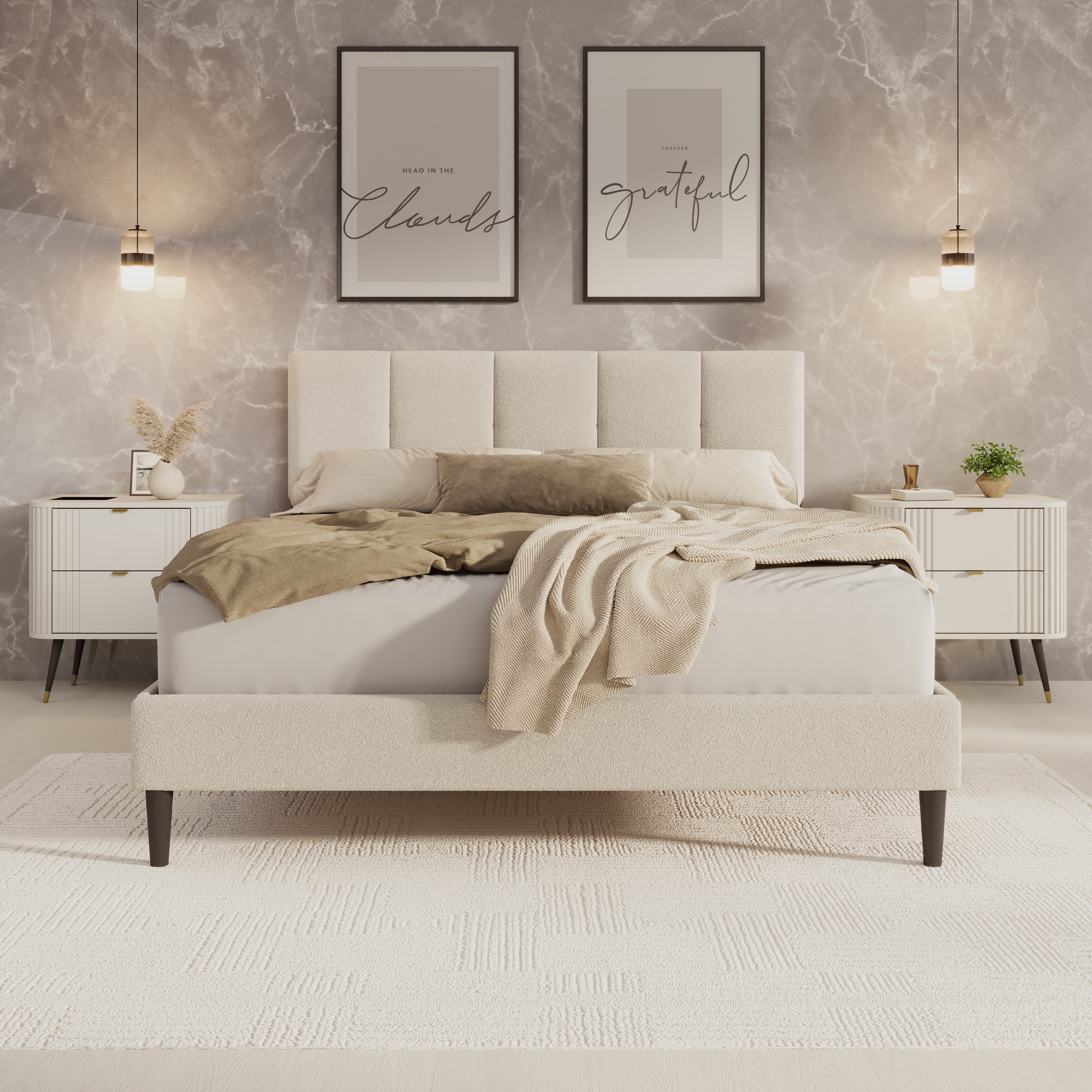 Varell - Tweepersoonsbed - Teddystof beige - 160x200 cm