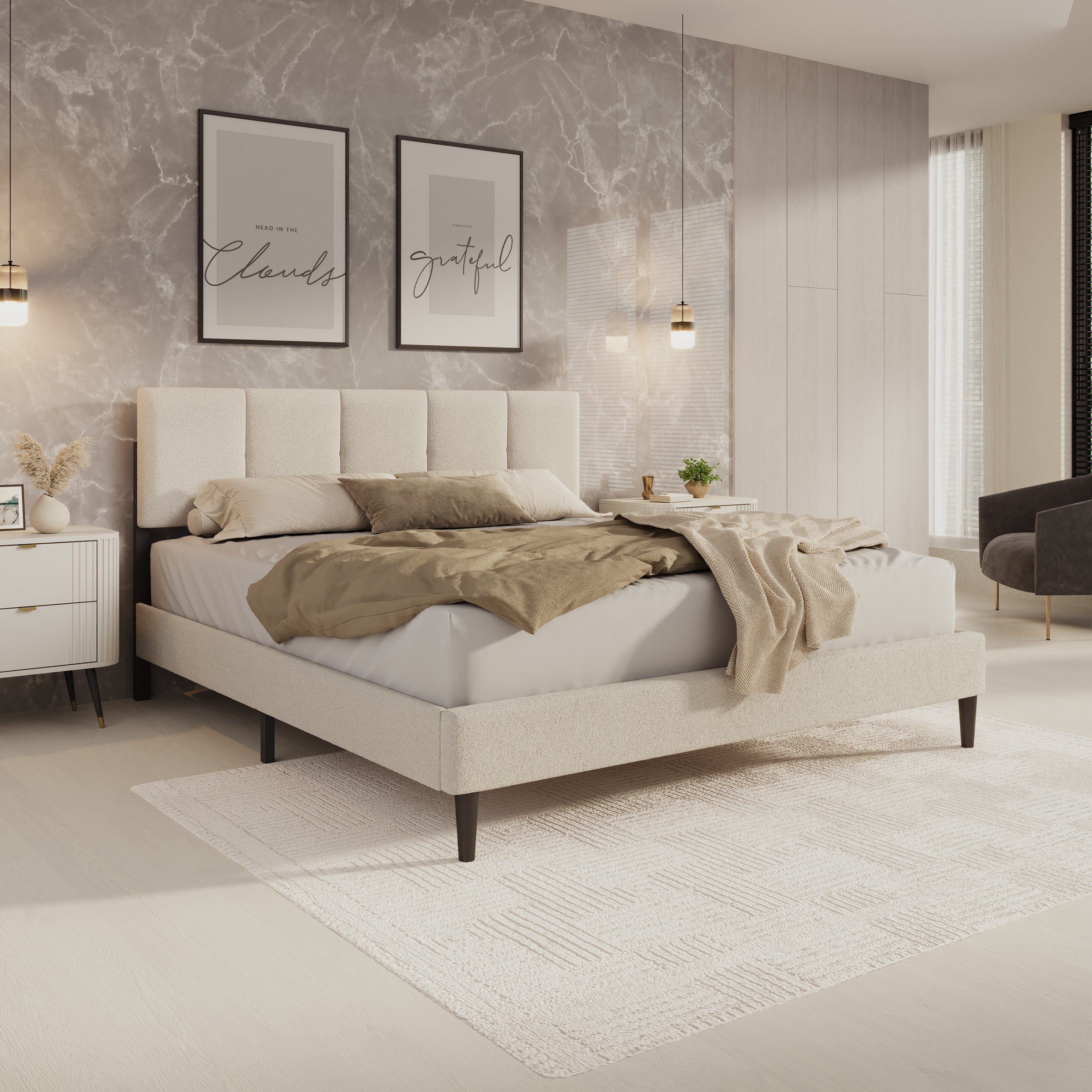 Varell - Tweepersoonsbed - Teddystof beige - 180x200 cm