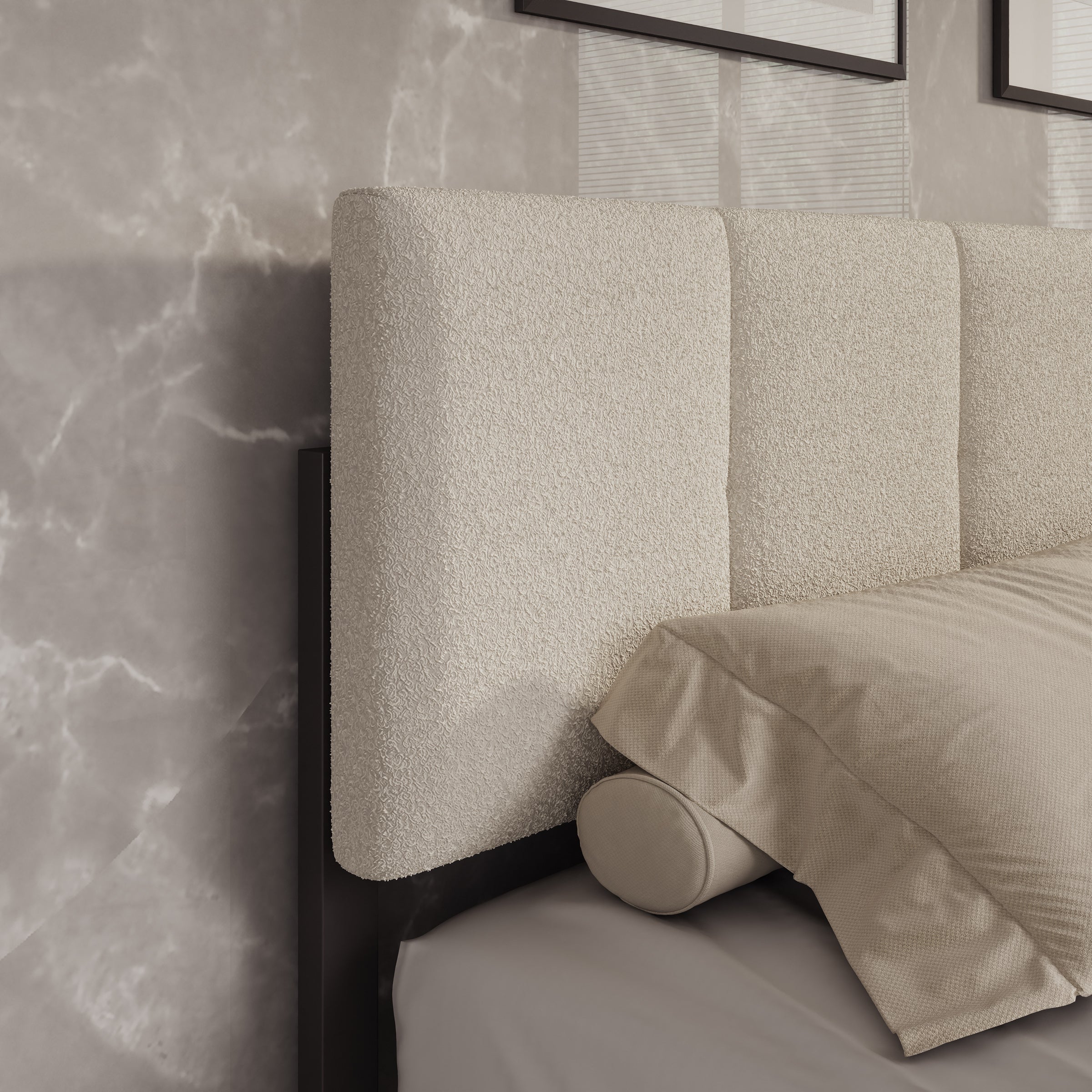 Varell - Tweepersoonsbed - Teddystof beige - 180x200 cm