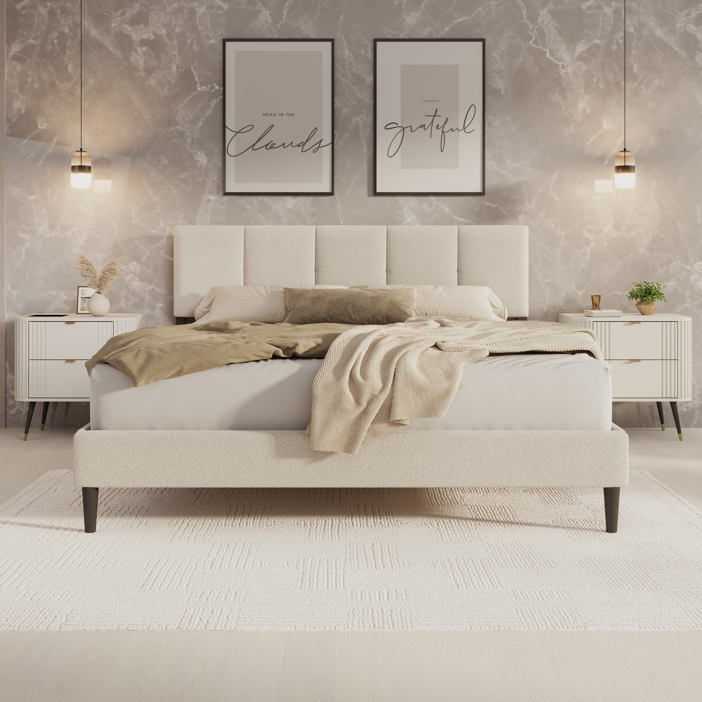 Varell - Tweepersoonsbed - Teddystof beige - 180x200 cm