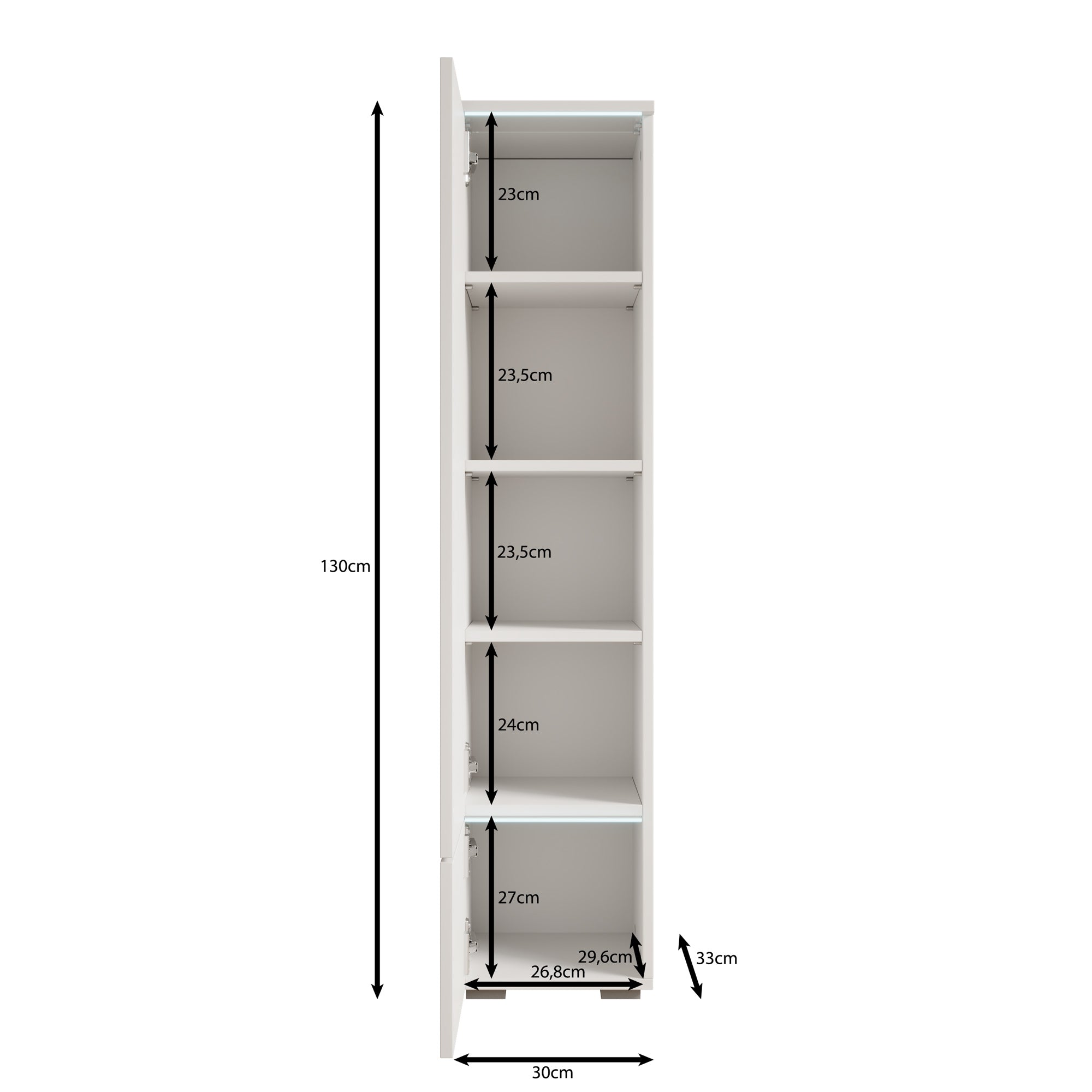 Variety - Vitrinekast met LED - Beige - 30x33x130 cm