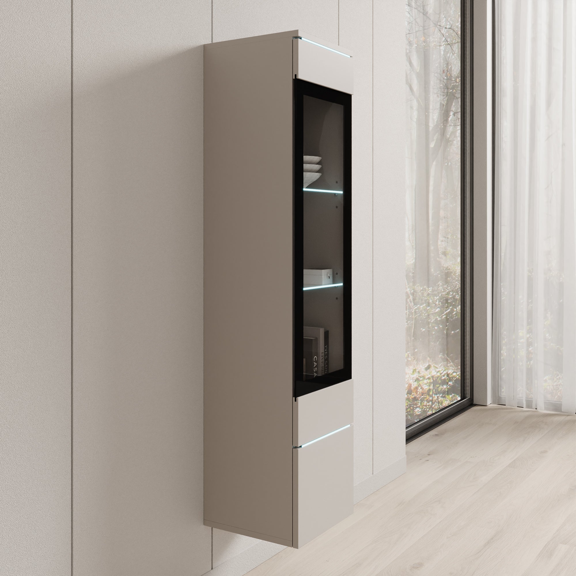 Variety - Vitrinekast met LED - Beige - 30x33x130 cm