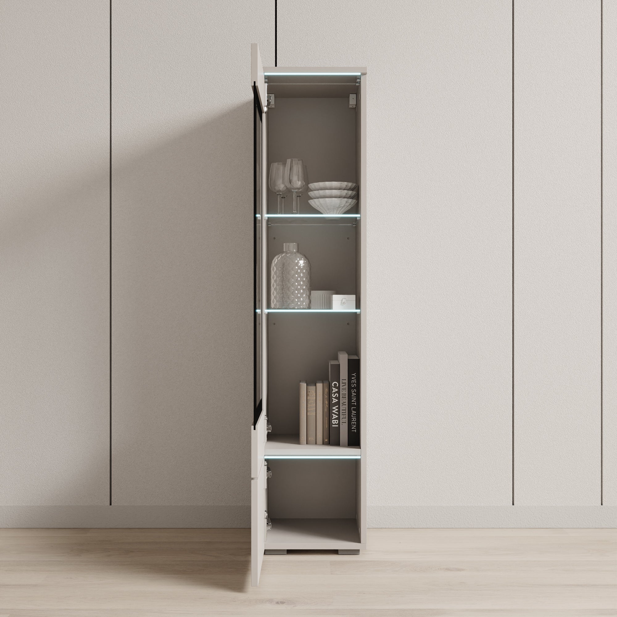 Variety - Vitrinekast met LED - Beige - 30x33x130 cm