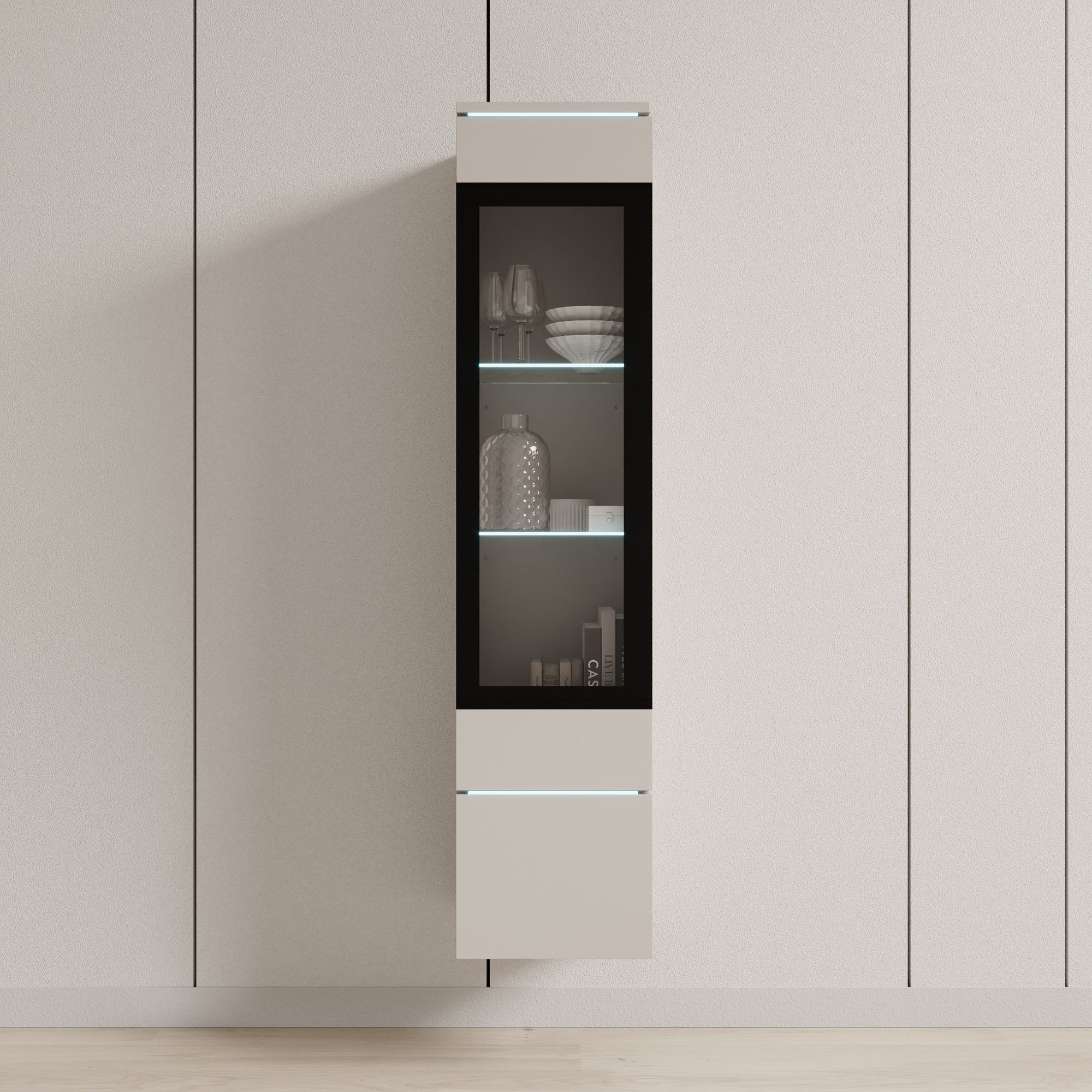 Variety - Vitrinekast met LED - Beige - 30x33x130 cm