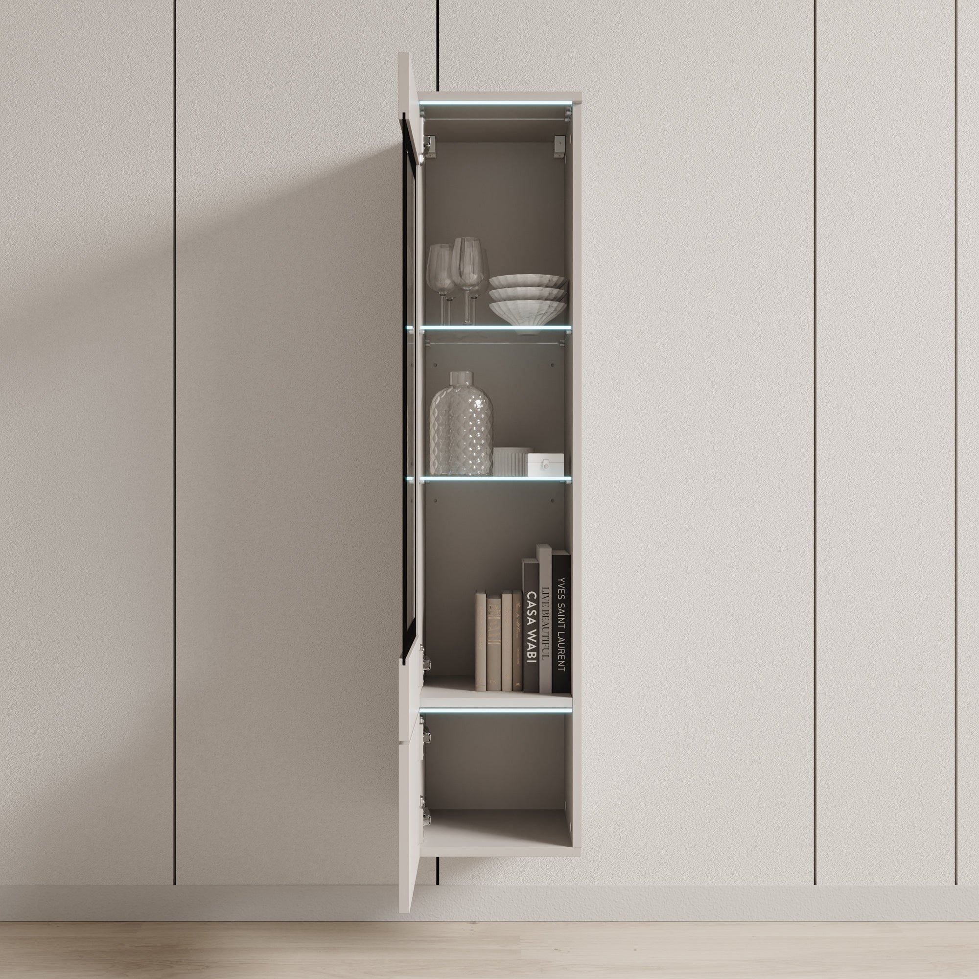 Variety - Vitrinekast met LED - Beige - 30x33x130 cm