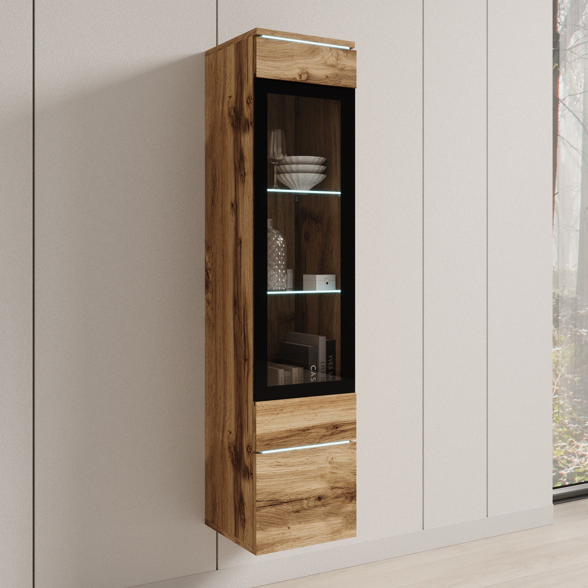 Variety - Vitrinekast met LED - Eikenpatroon - 30x33x130 cm
