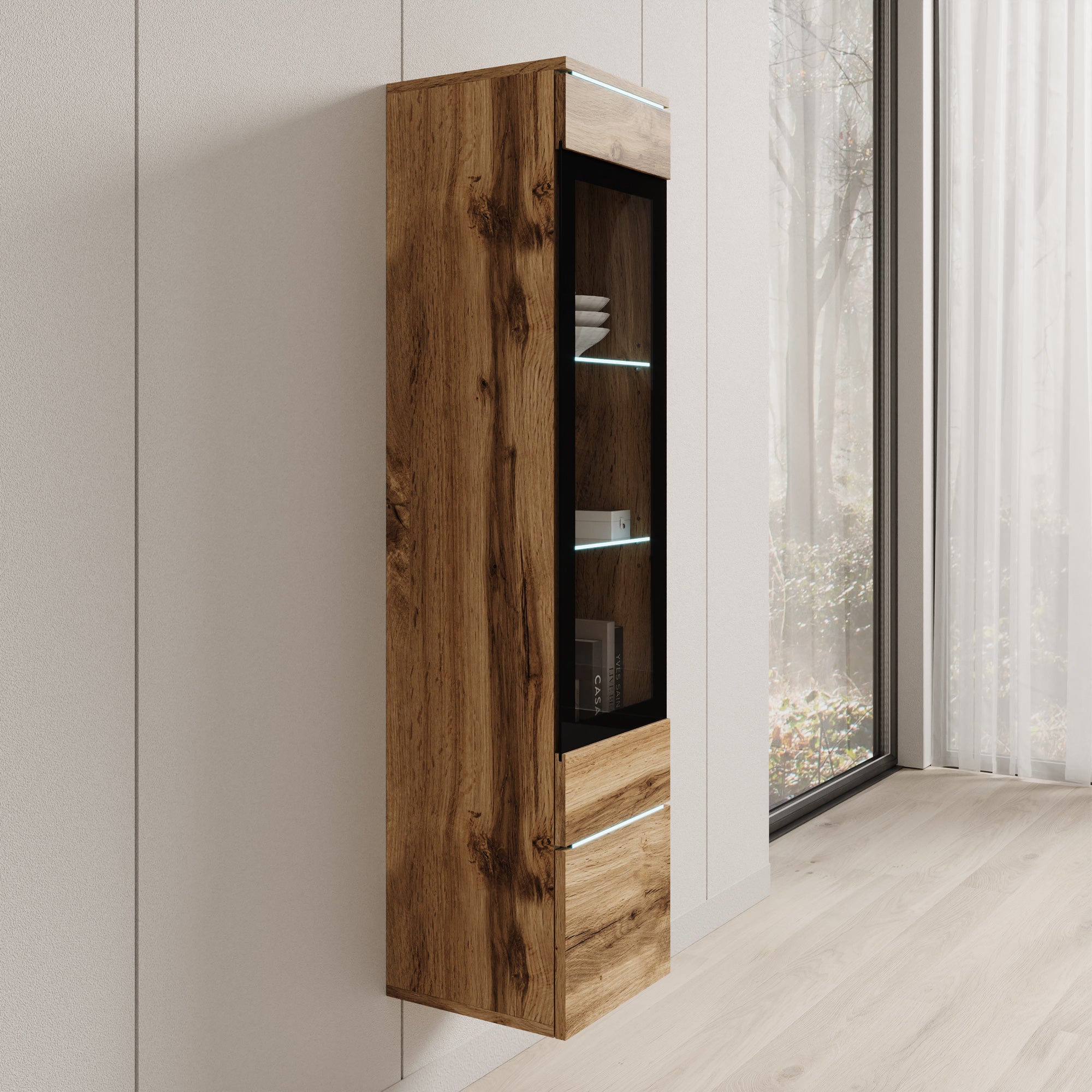 Variety - Vitrinekast met LED - Eikenpatroon - 30x33x130 cm