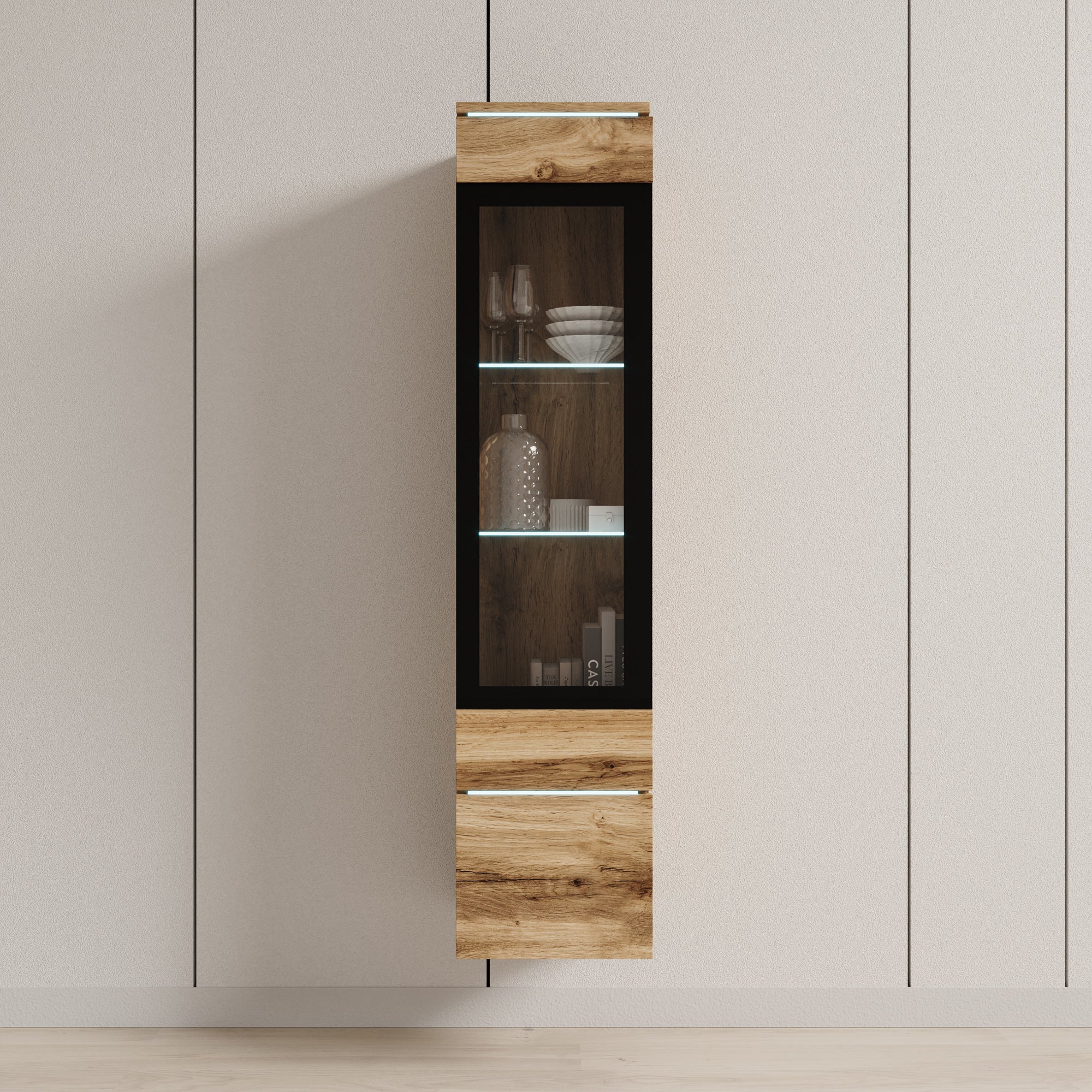 Variety - Vitrinekast met LED - Eikenpatroon - 30x33x130 cm