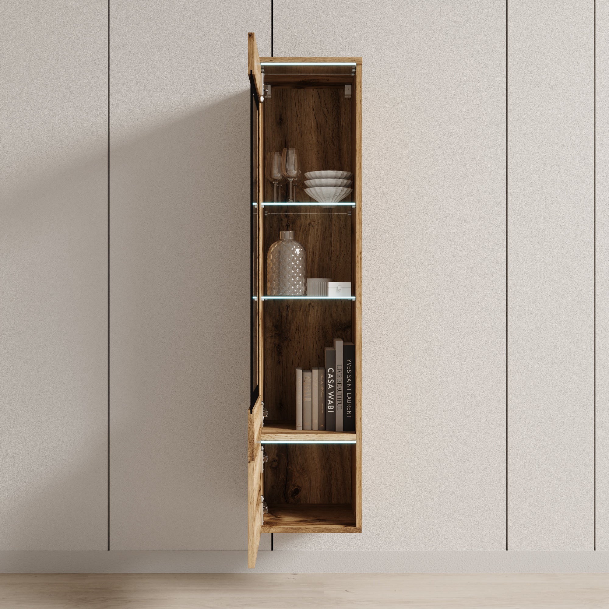 Variety - Vitrinekast met LED - Eikenpatroon - 30x33x130 cm