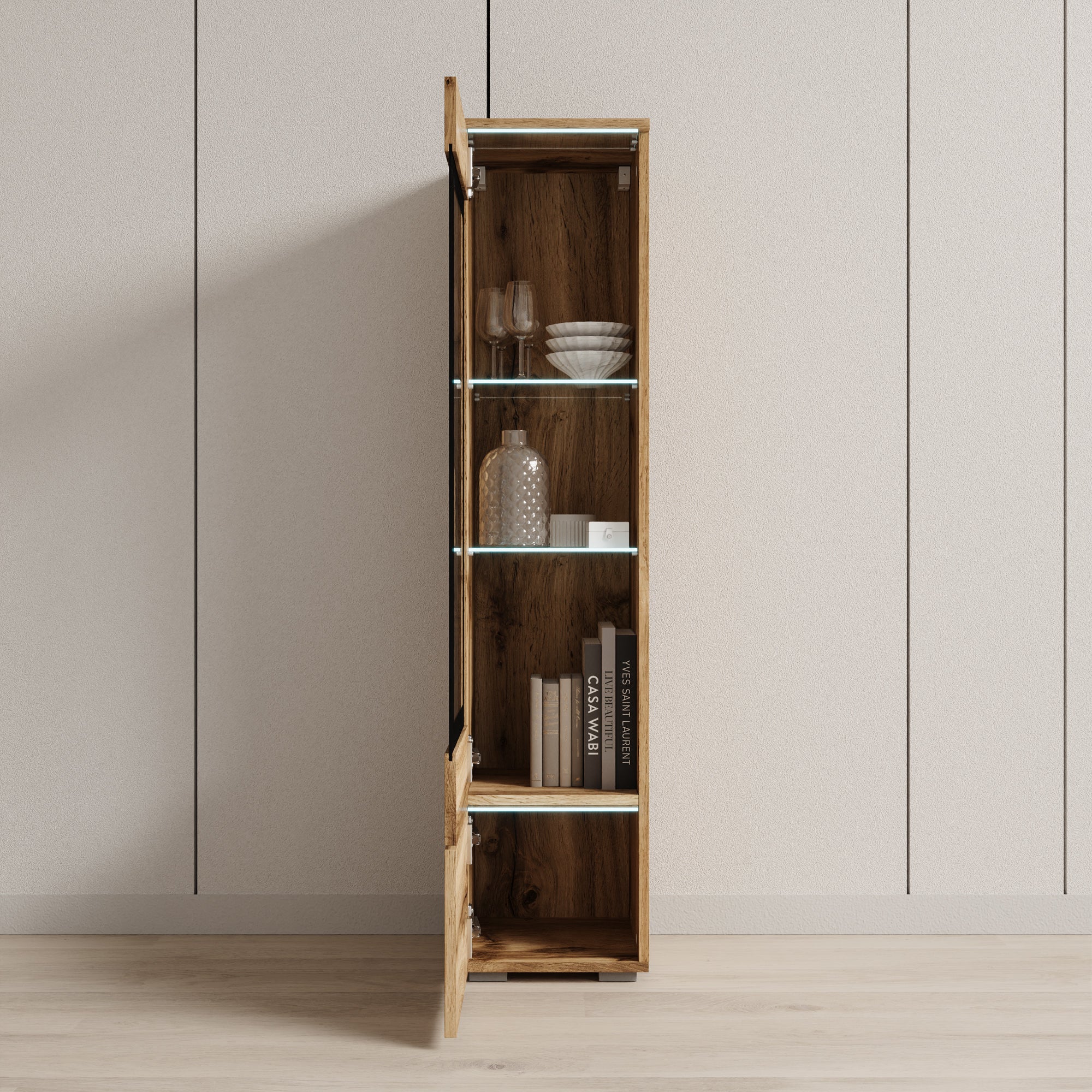 Variety - Vitrinekast met LED - Eikenpatroon - 30x33x130 cm