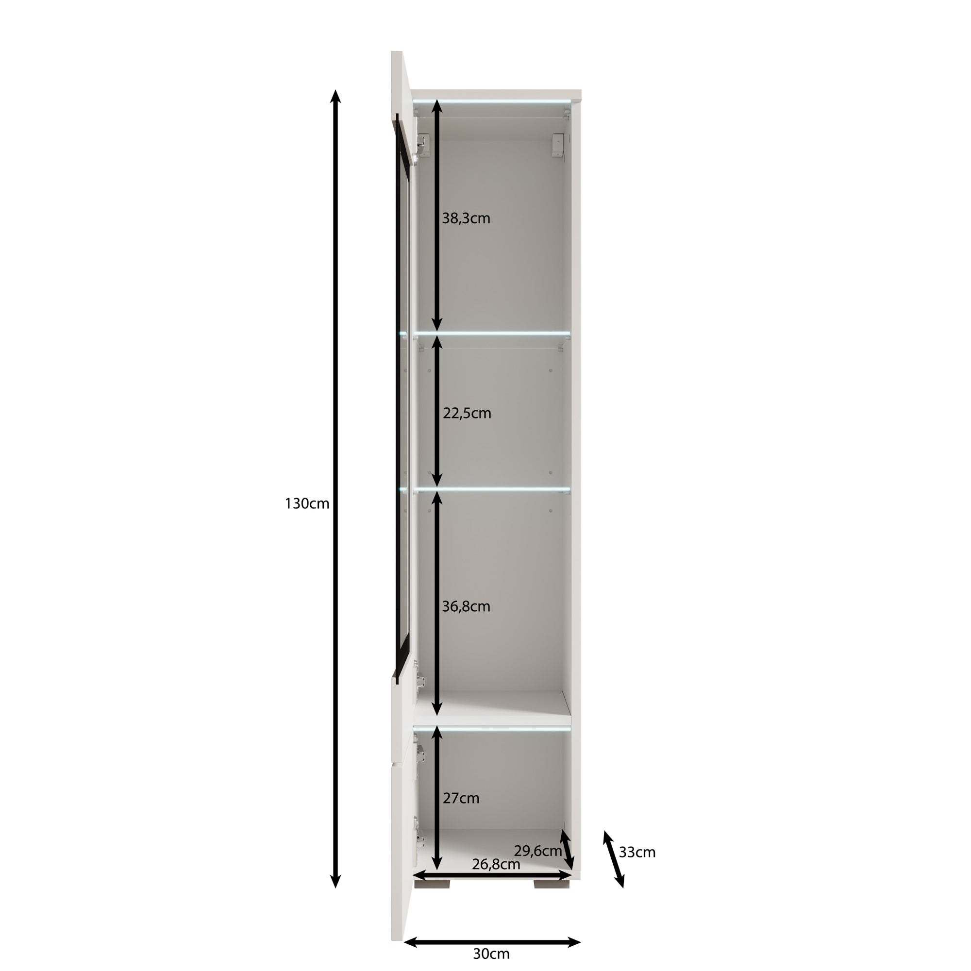Variety - Vitrinekast met LED - Wit - 30x33x130 cm