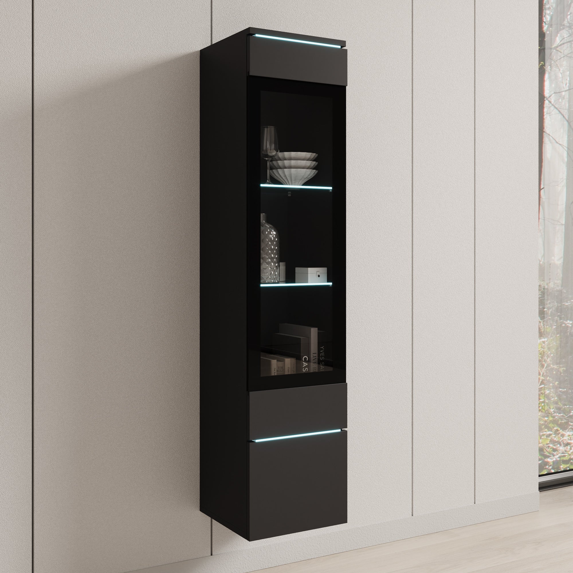 Variety - Vitrinekast met LED - Zwart - 30x33x130 cm