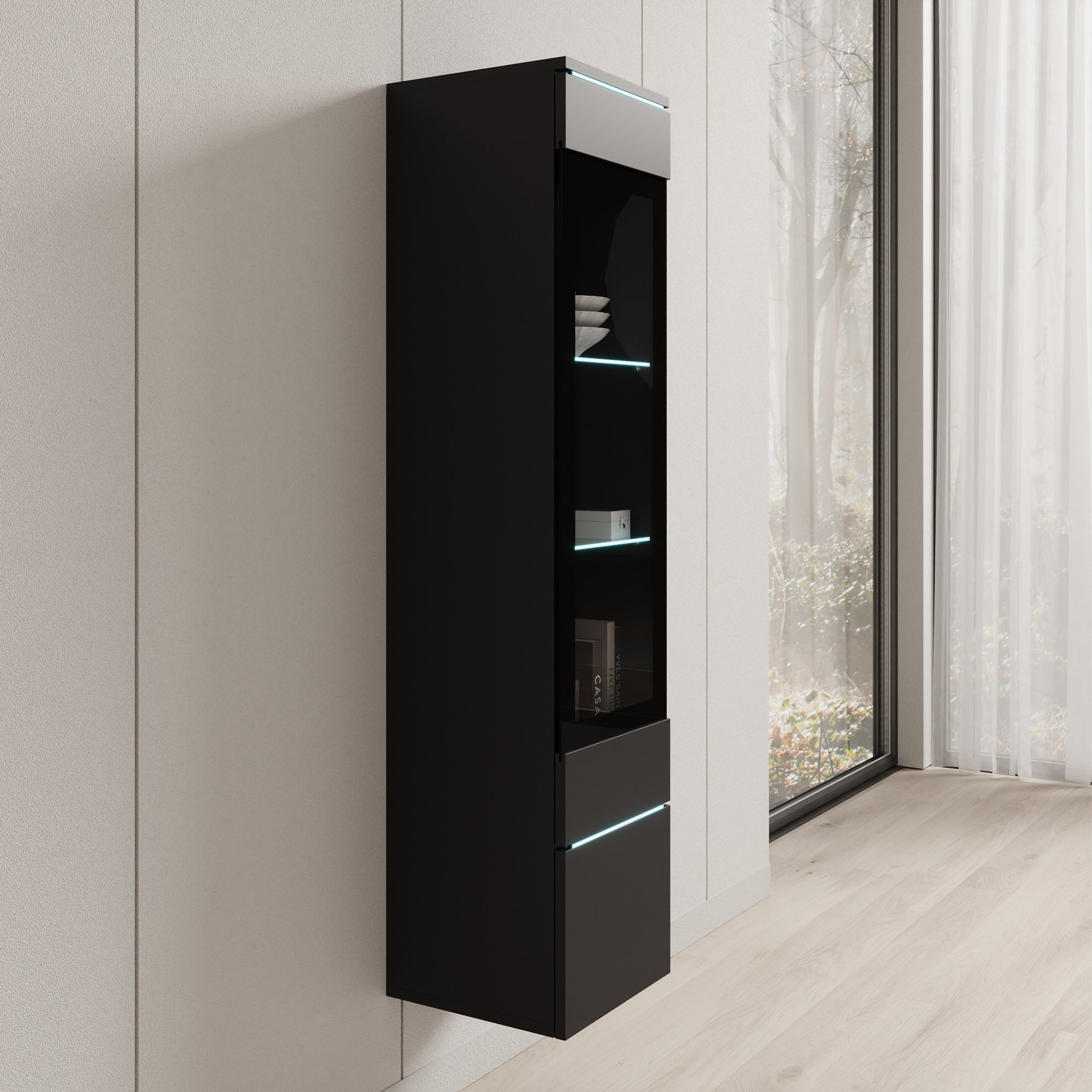 Variety - Vitrinekast met LED - Zwart - 30x33x130 cm