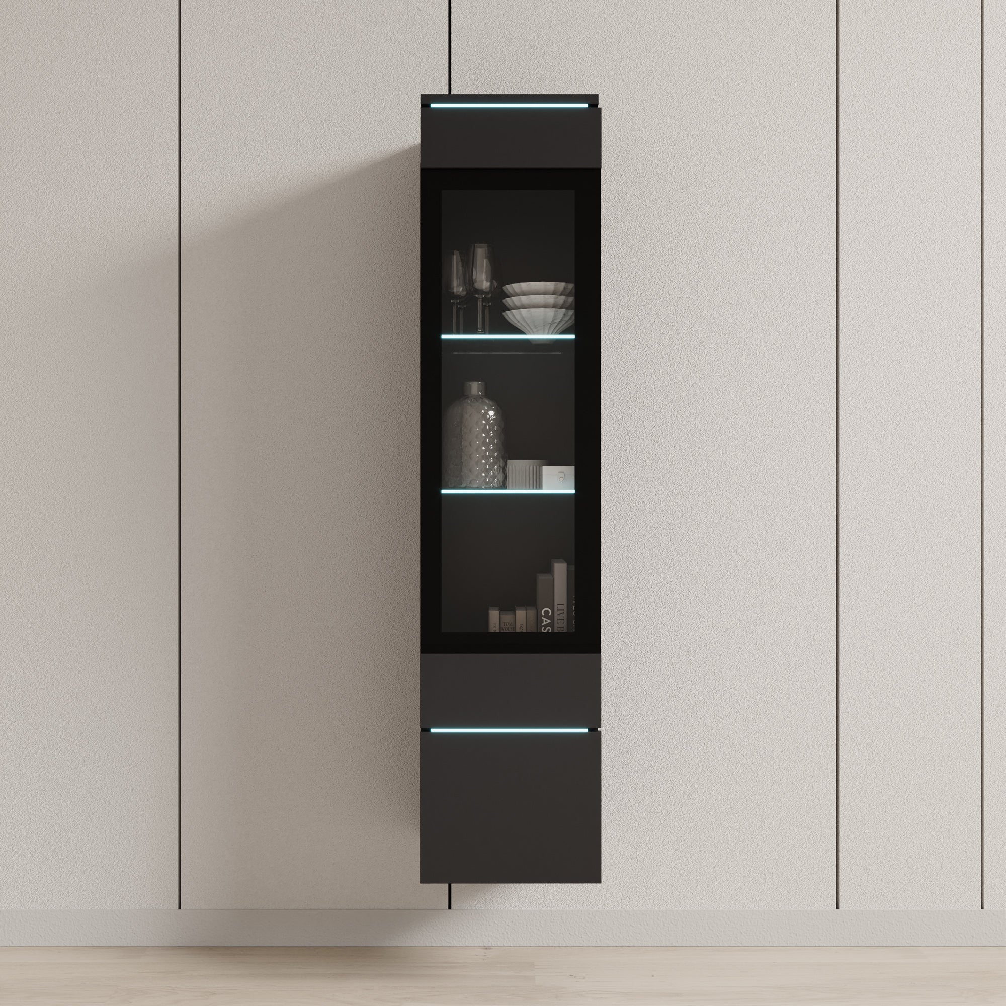Variety - Vitrinekast met LED - Zwart - 30x33x130 cm