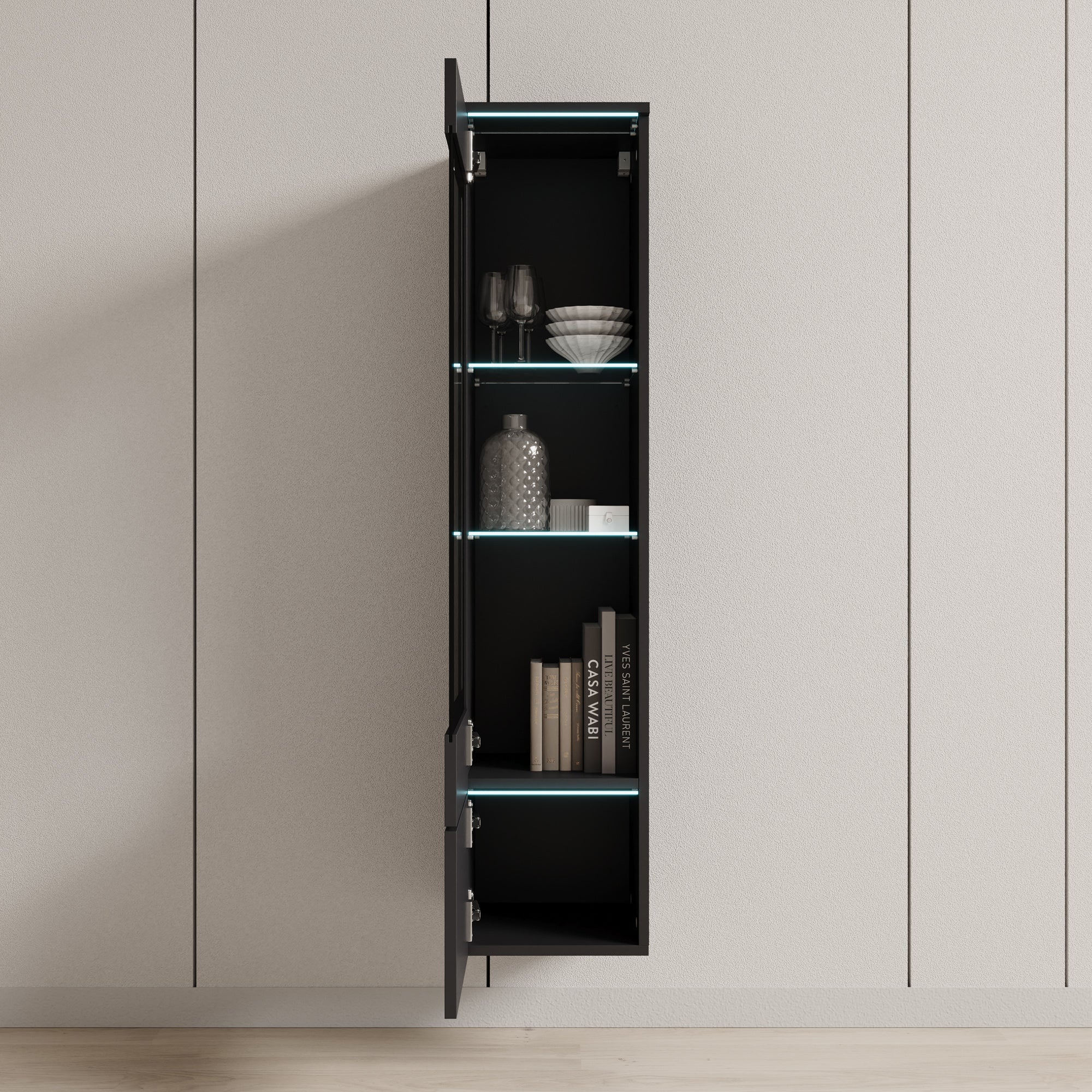 Variety - Vitrinekast met LED - Zwart - 30x33x130 cm