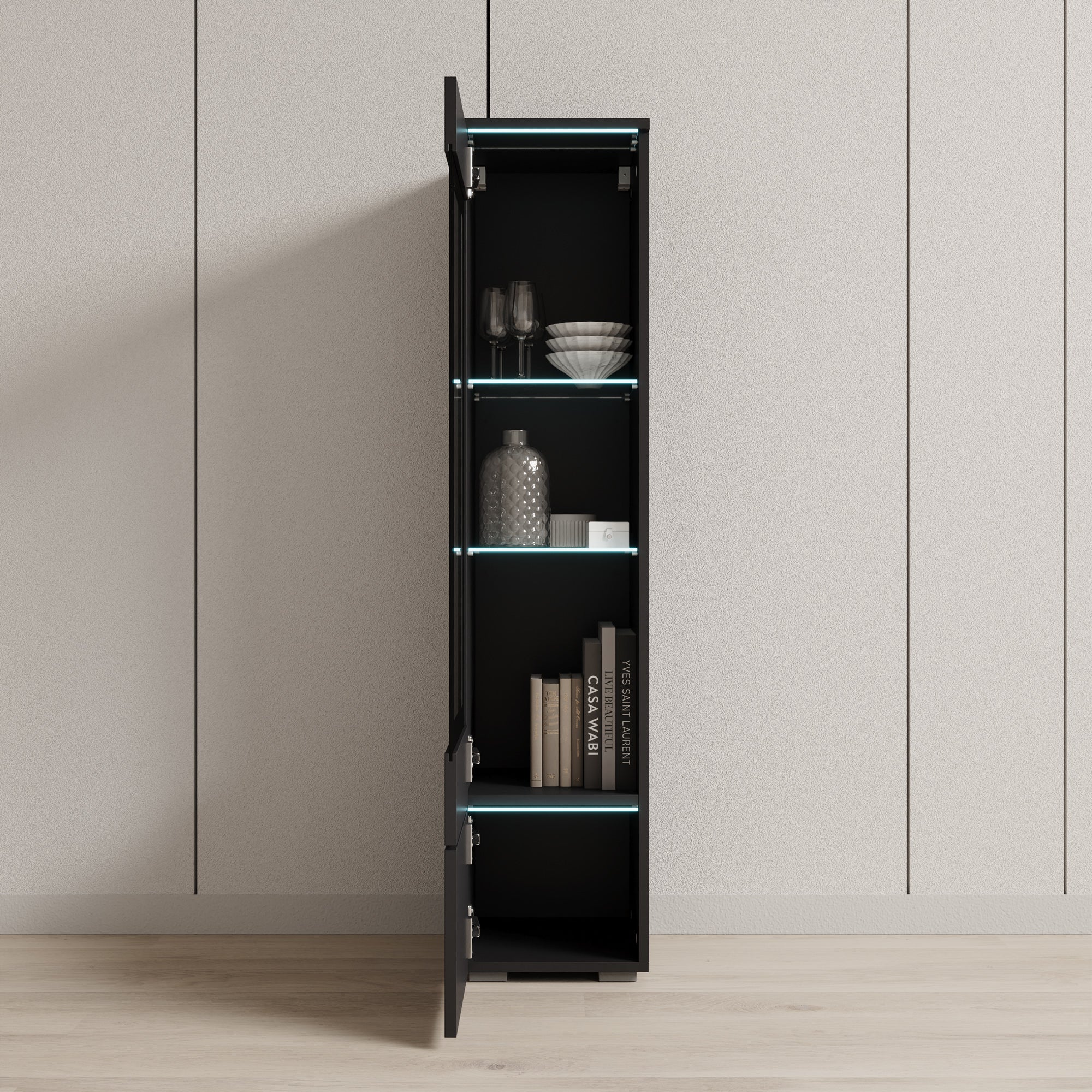 Variety - Vitrinekast met LED - Zwart - 30x33x130 cm