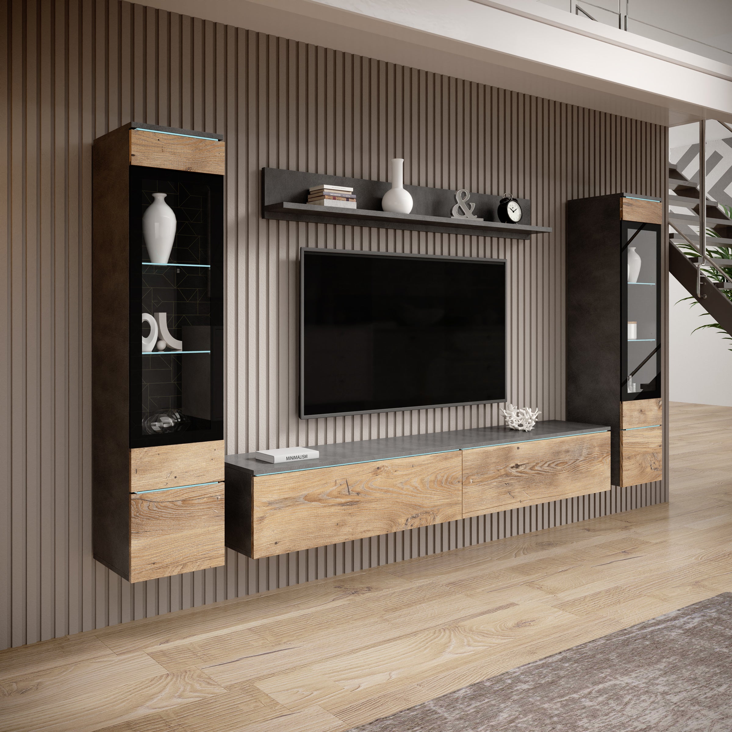 Variety - Wandmeubel - Eiken/Grijs - 180x33x32 cm