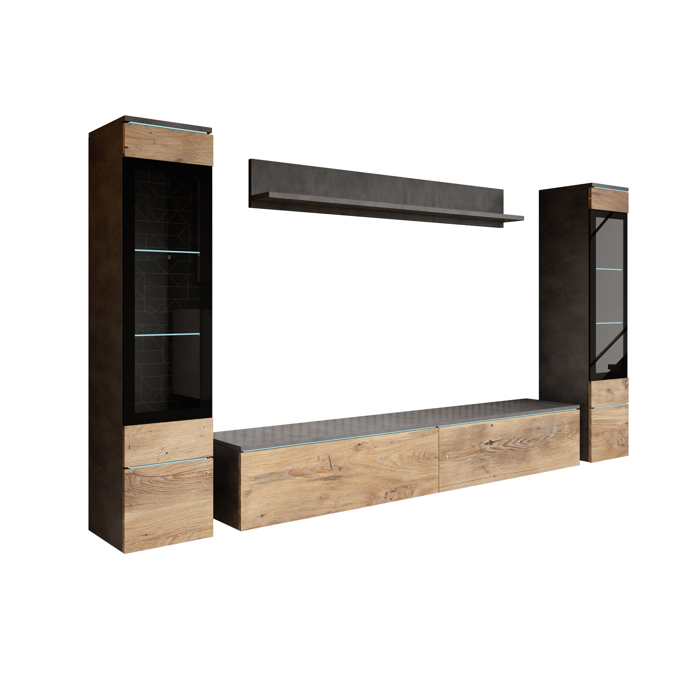 Variety - Wandmeubel - Eiken/Grijs - 180x33x32 cm