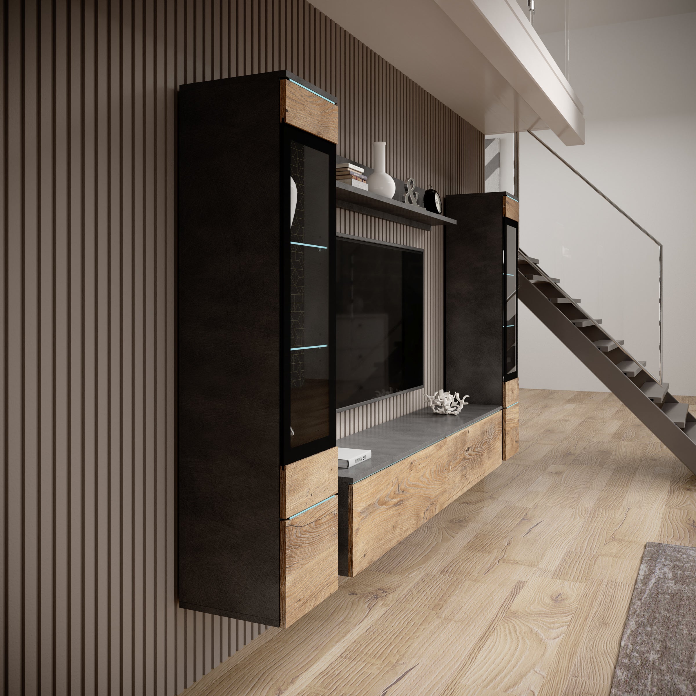 Variety - Wandmeubel - Eiken/Grijs - 180x33x32 cm