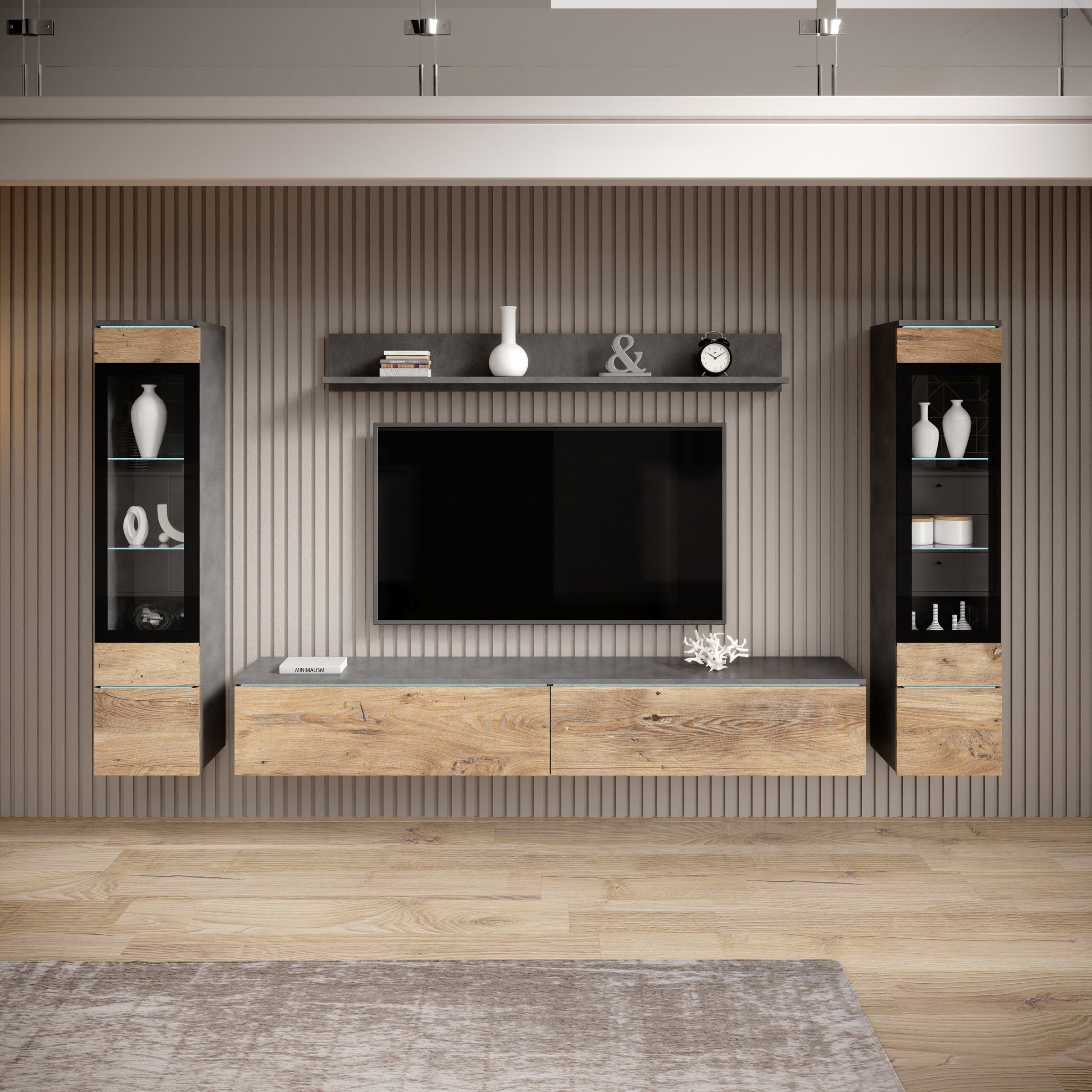 Variety - Wandmeubel - Eiken/Grijs - 180x33x32 cm