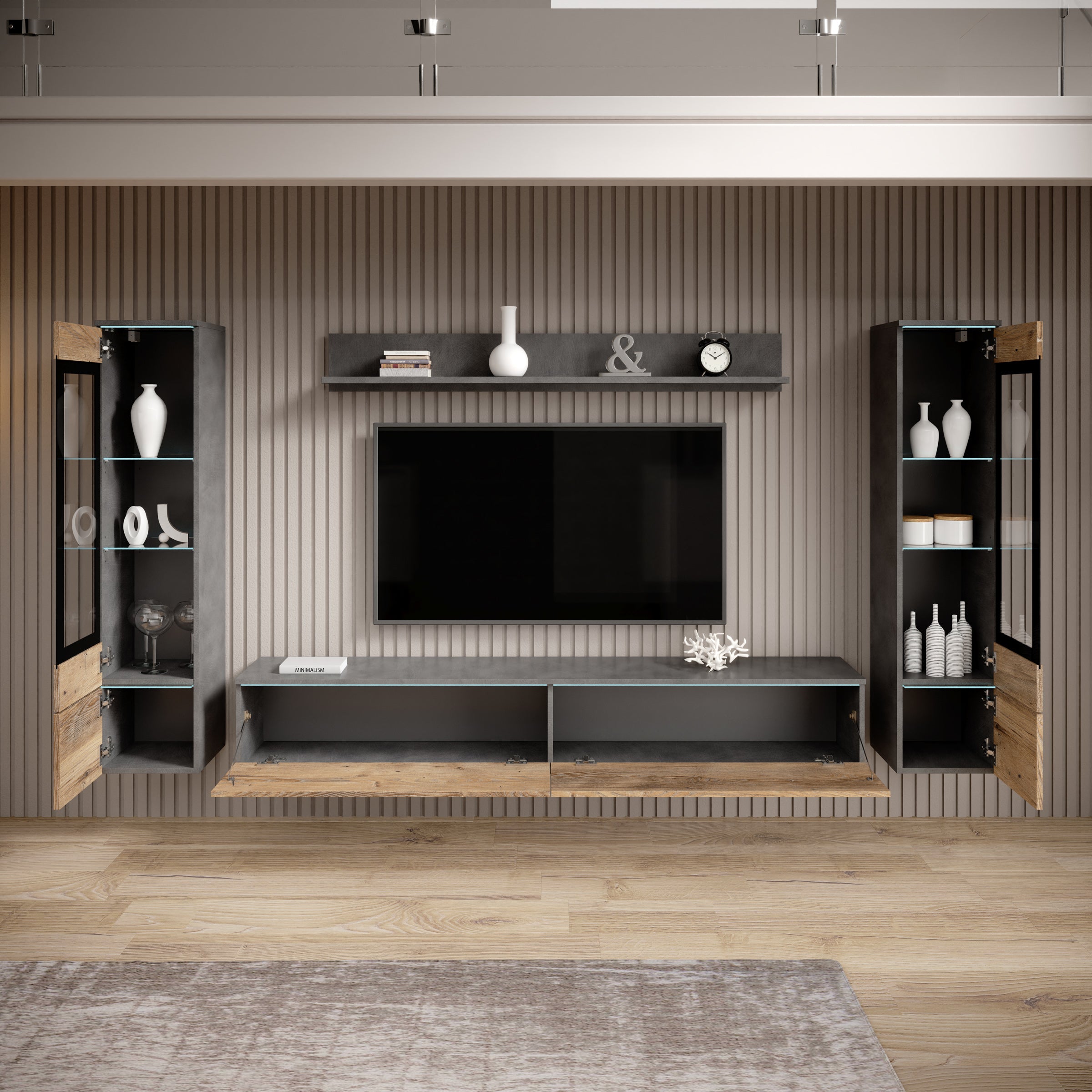 Variety - Wandmeubel - Eiken/Grijs - 180x33x32 cm