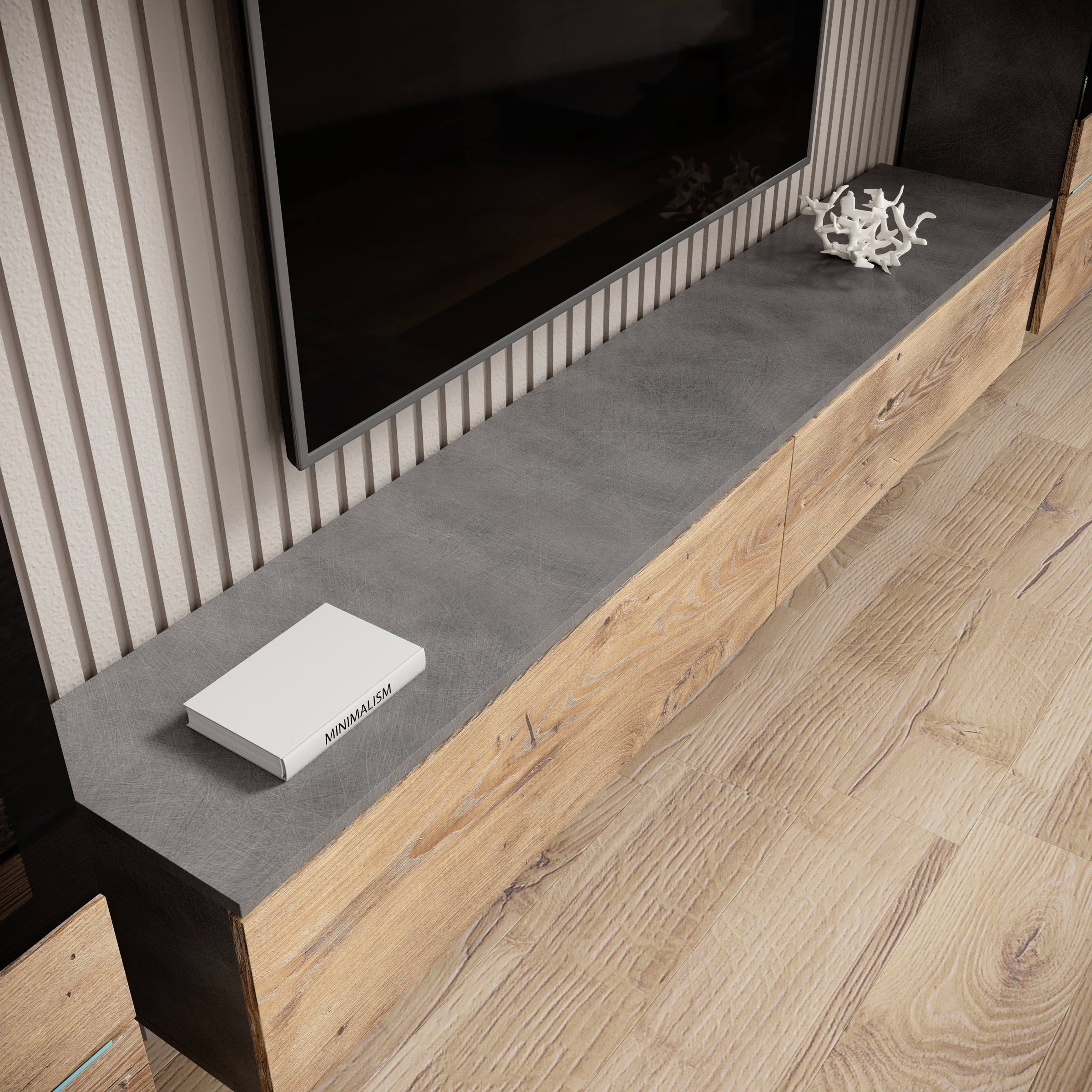 Variety - Wandmeubel - Eiken/Grijs - 180x33x32 cm