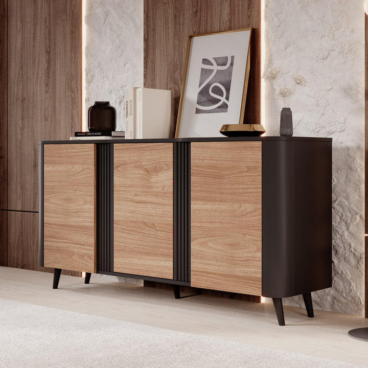 Veda - Dressoir - Zwart/eiken - 151x39x76 cm