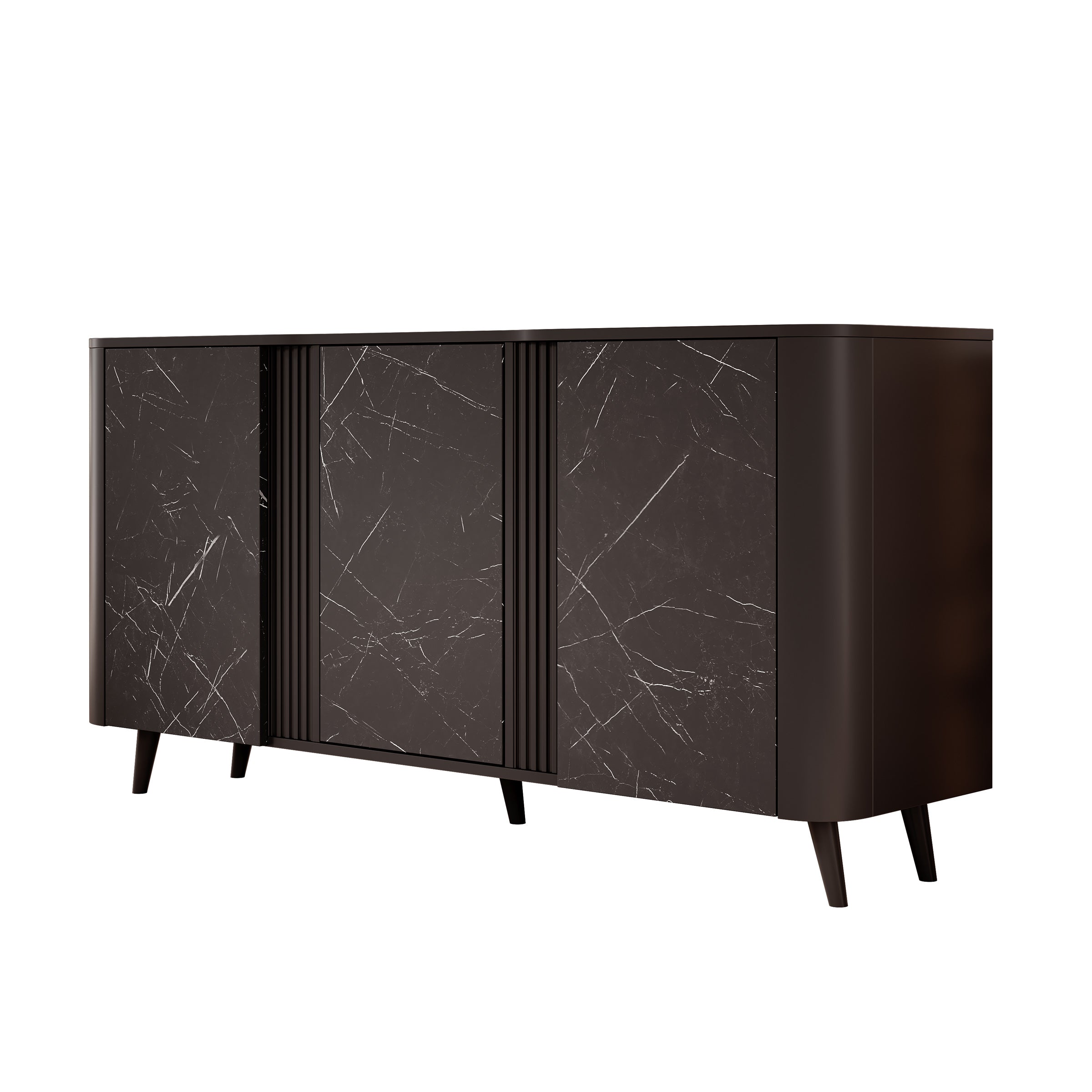 Veda - Dressoir - Zwart/marmerlook - 151x39x76 cm