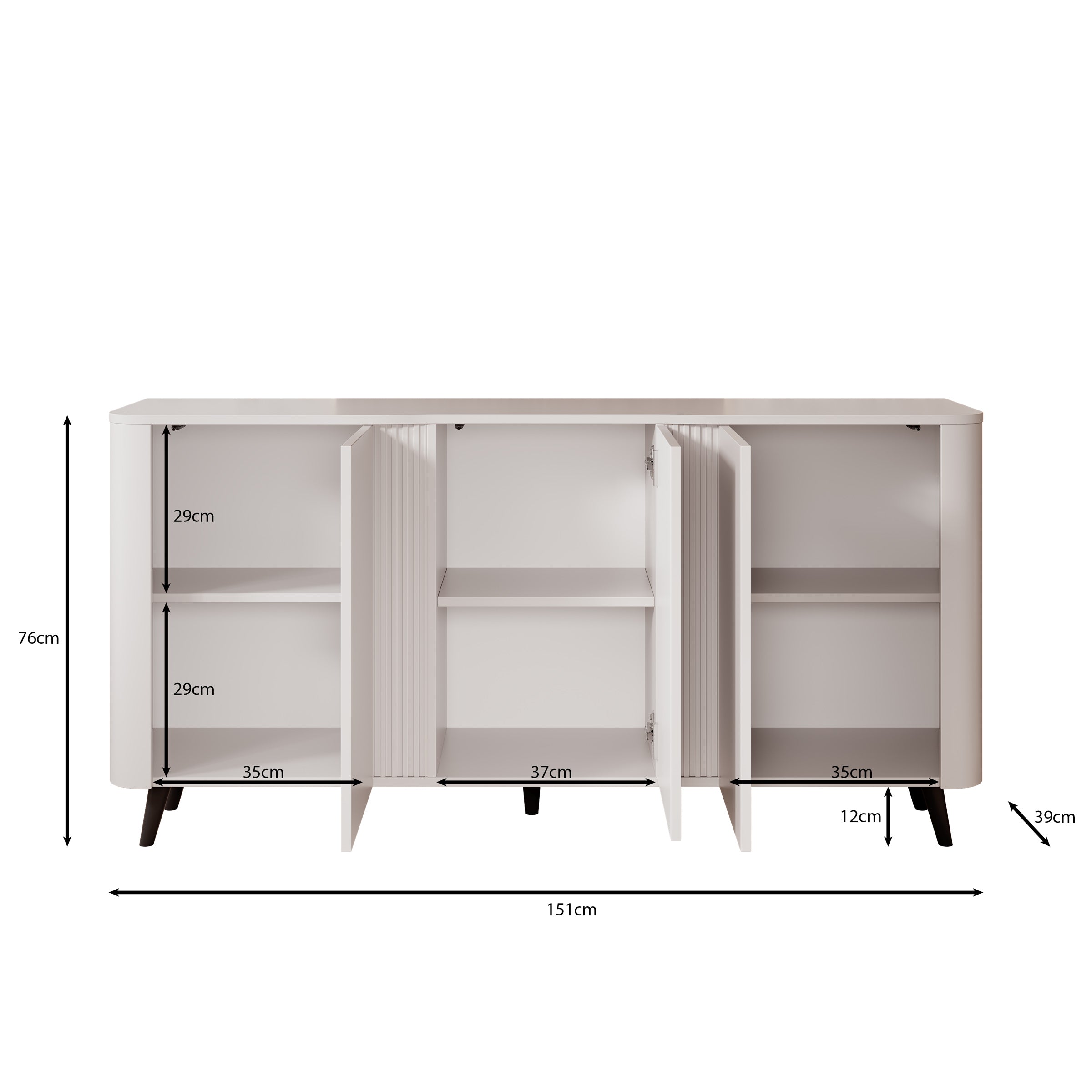 Veda - Dressoir - Zwart/marmerlook - 151x39x76 cm
