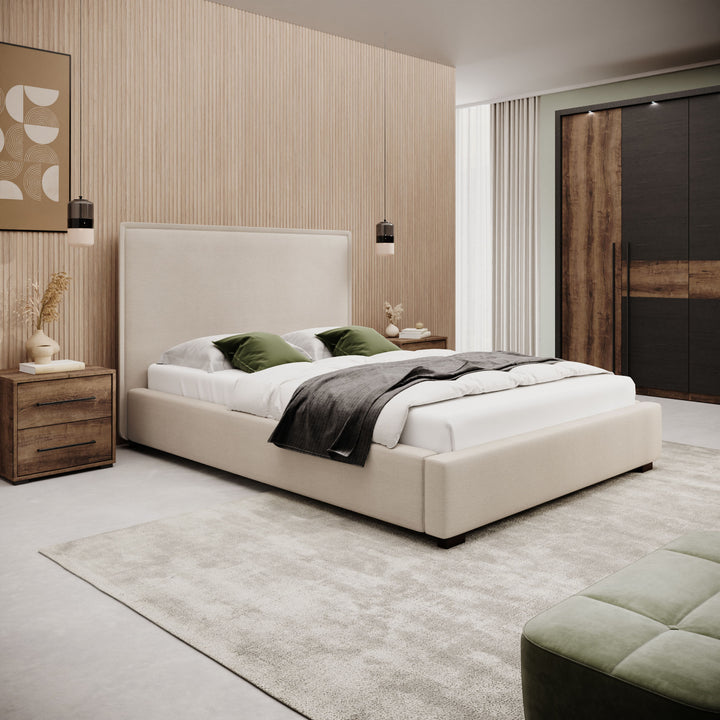 Veda - Tweepersoonsbed - Ribstof beige - 140x200 cm