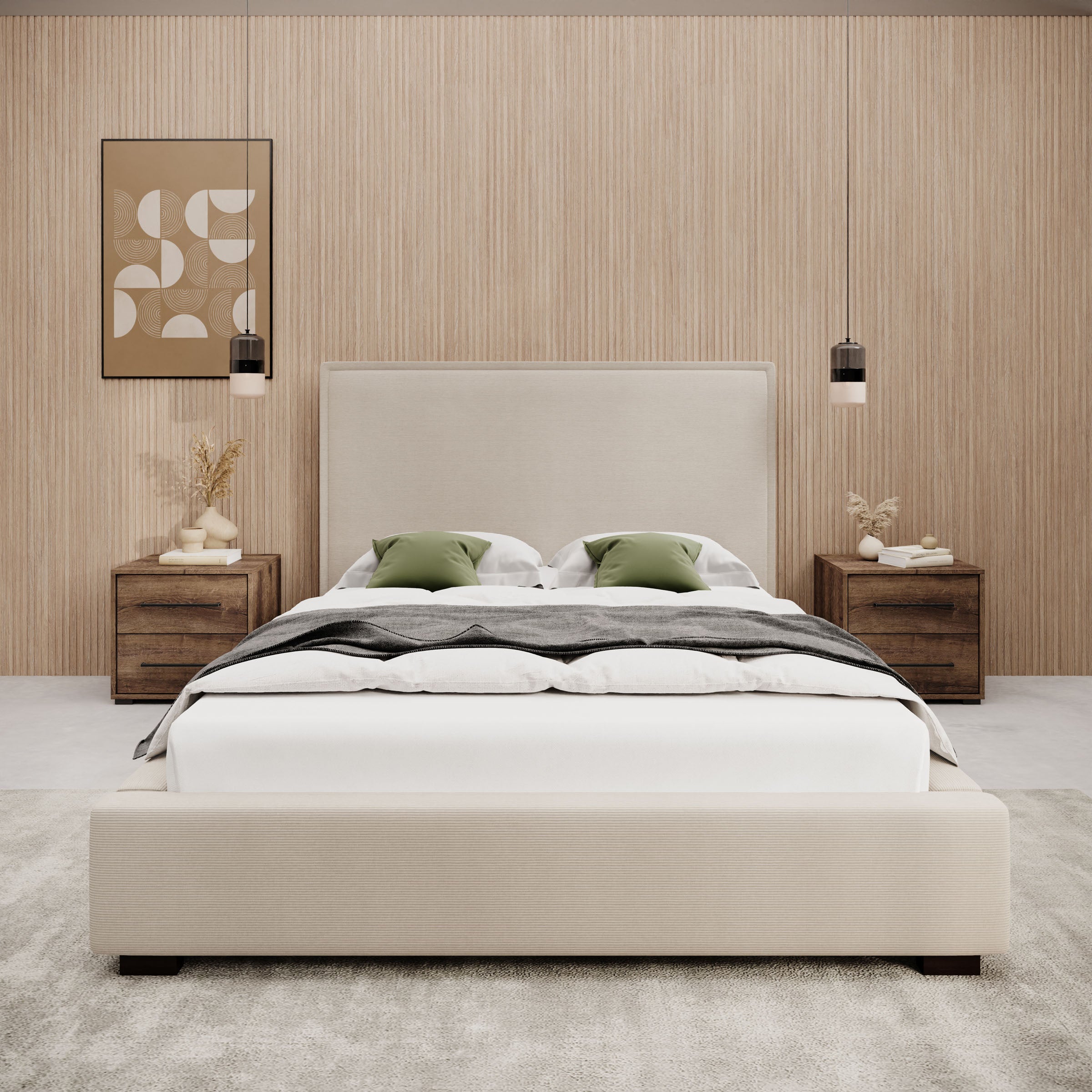 Veda - Tweepersoonsbed - Ribstof beige - 140x200 cm