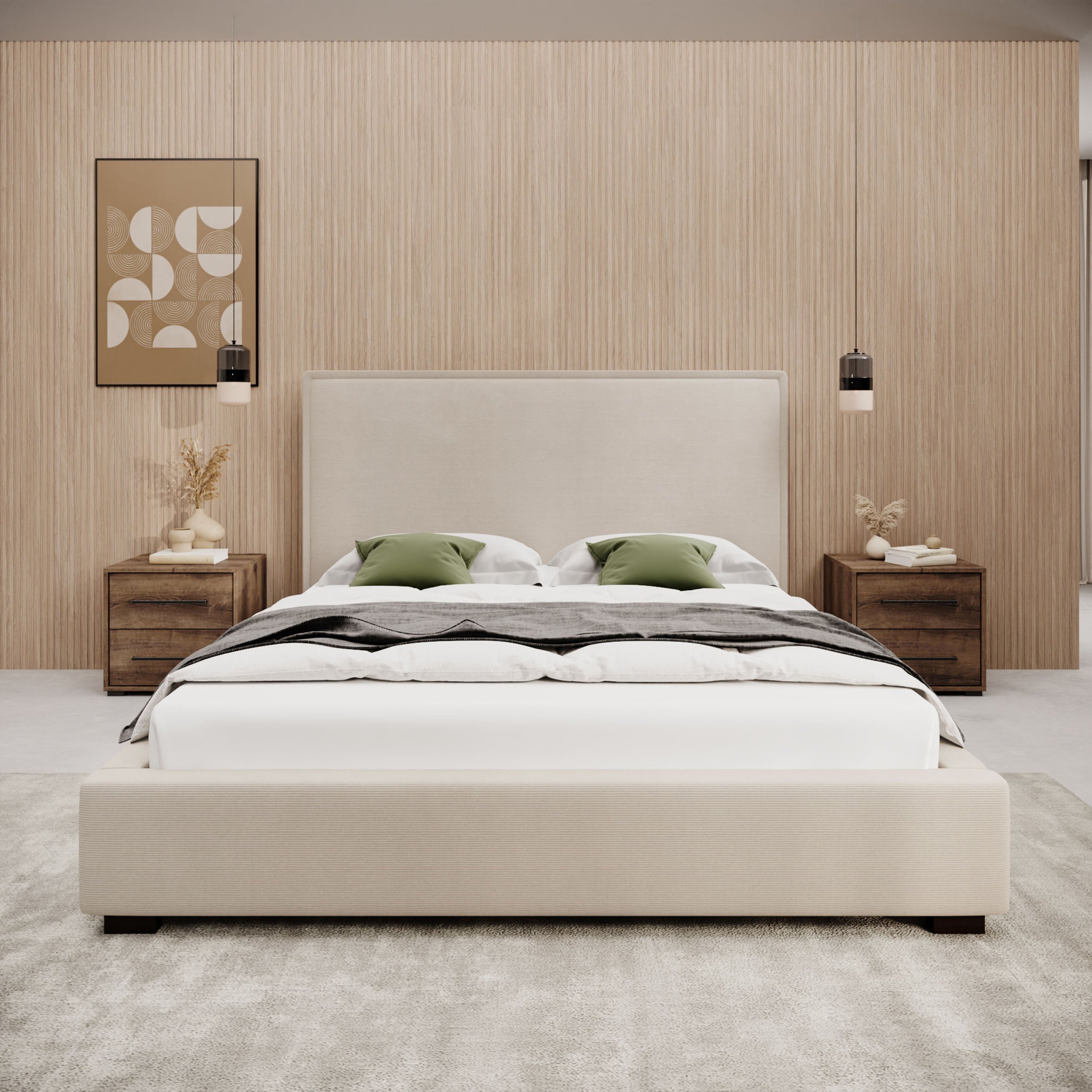 Veda - Tweepersoonsbed - Ribstof beige - 160x200 cm