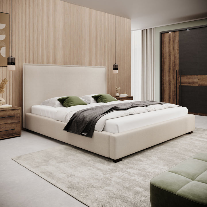 Veda - Tweepersoonsbed - Ribstof beige - 180x200 cm