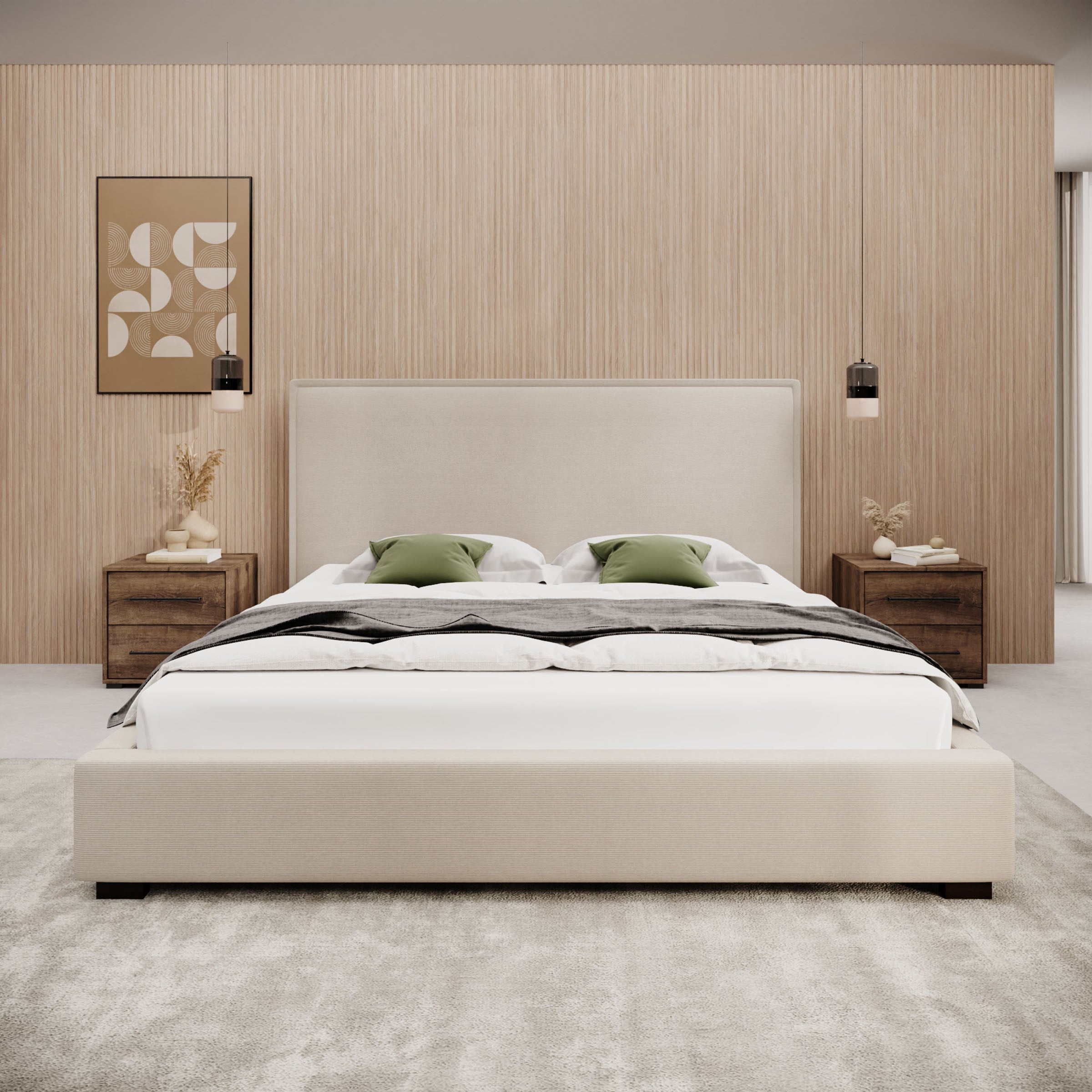Veda - Tweepersoonsbed - Ribstof beige - 180x200 cm