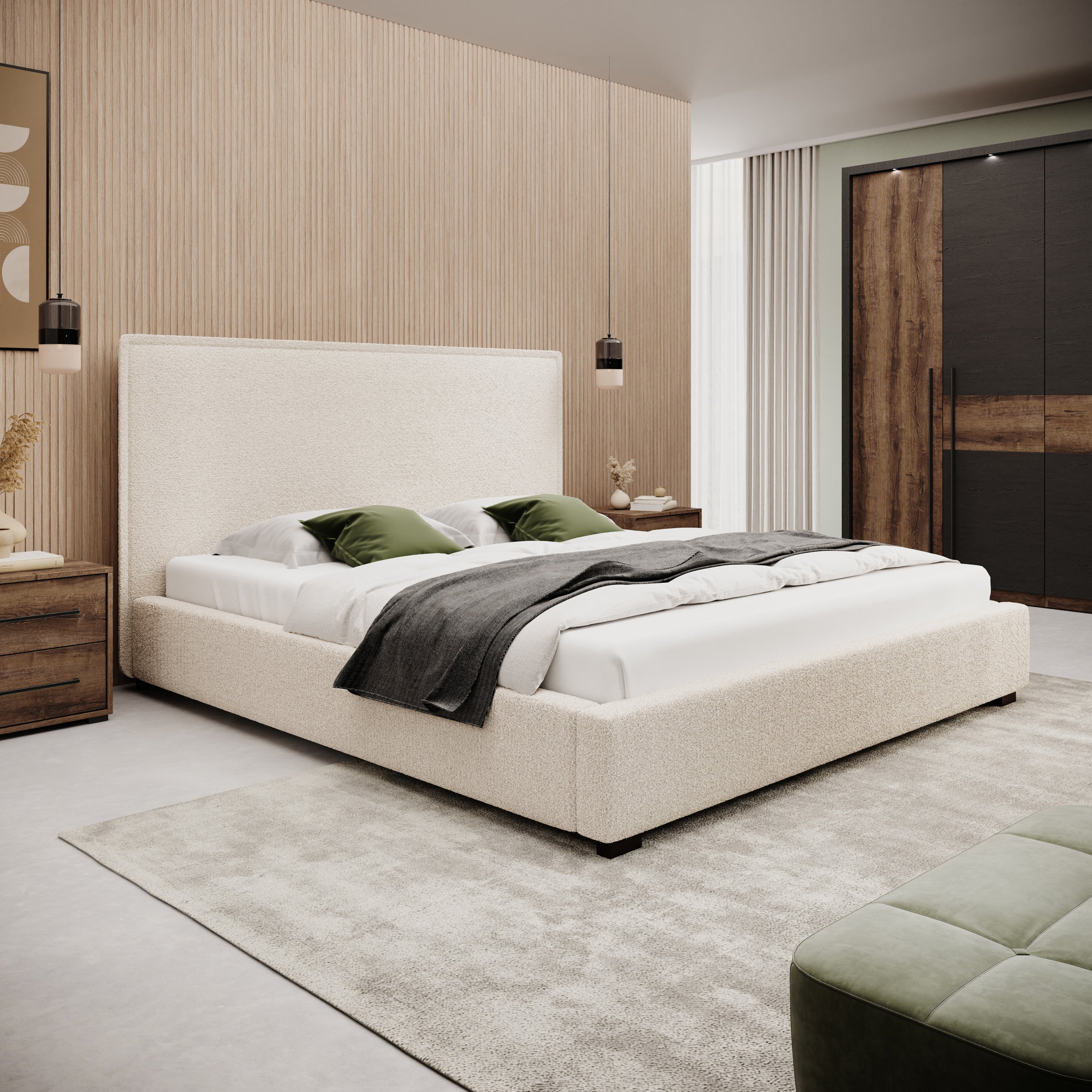Veda - Tweepersoonsbed - Teddystof beige - 180x200 cm