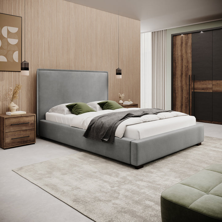 Veda - Tweepersoonsbed - Velvet grijs - 140x200 cm