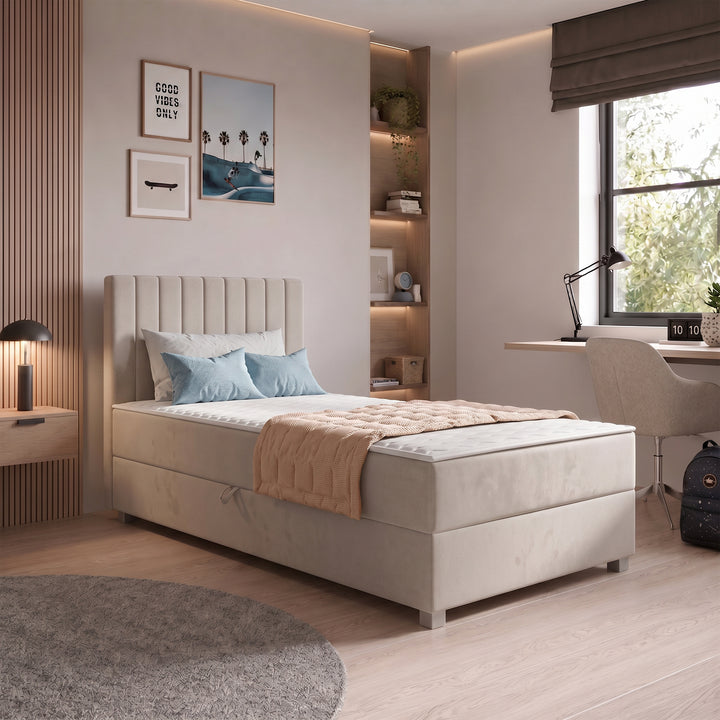 Vega - Boxspring met opbergruimte - Velvet beige - 90x200 cm