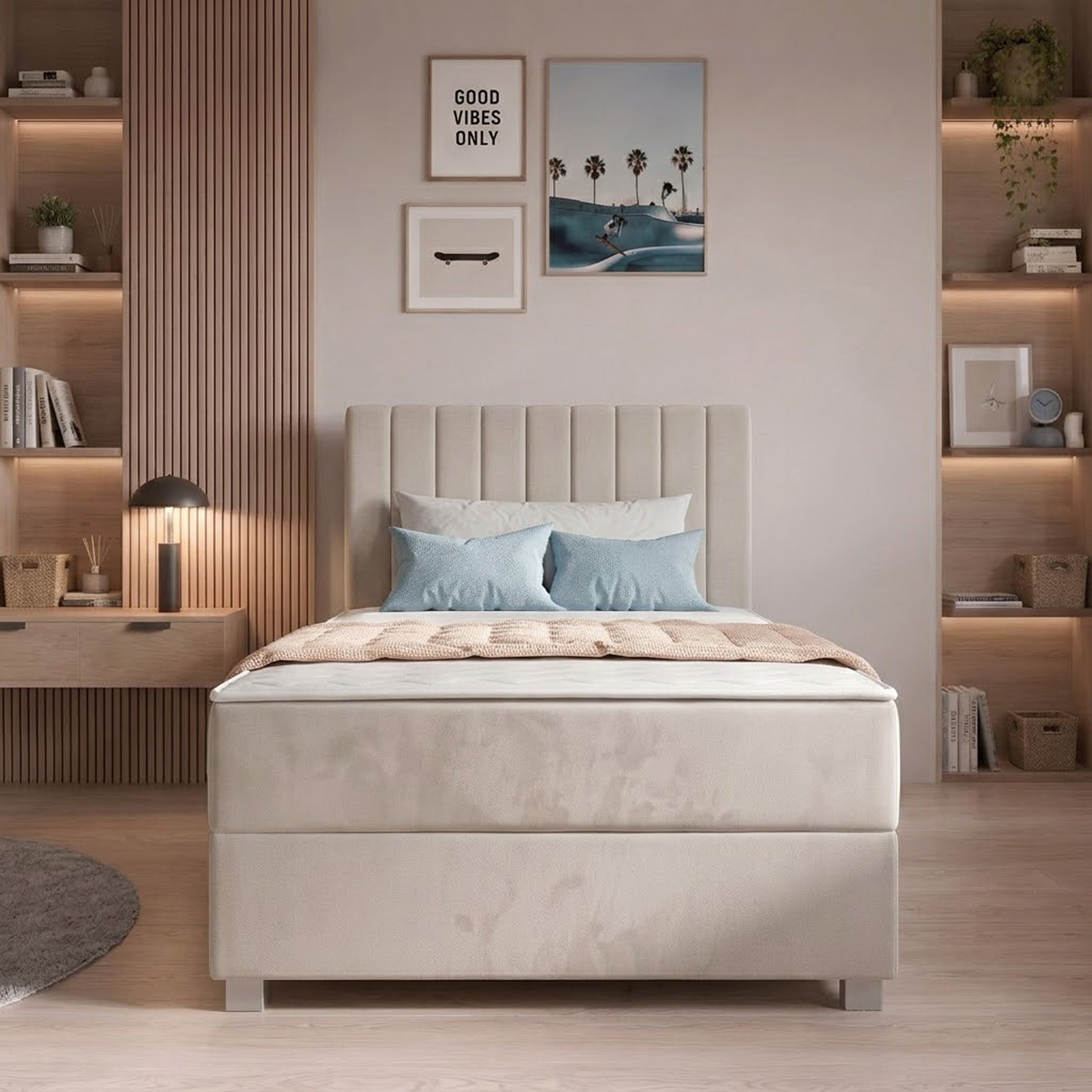 Vega - Boxspring met opbergruimte - Velvet beige - 90x200 cm