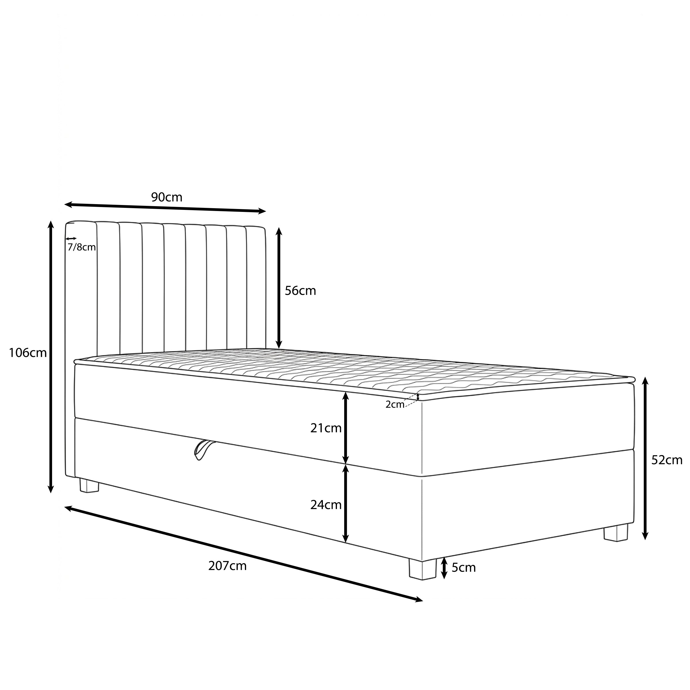Vega - Boxspring met opbergruimte - Velvet beige - 90x200 cm