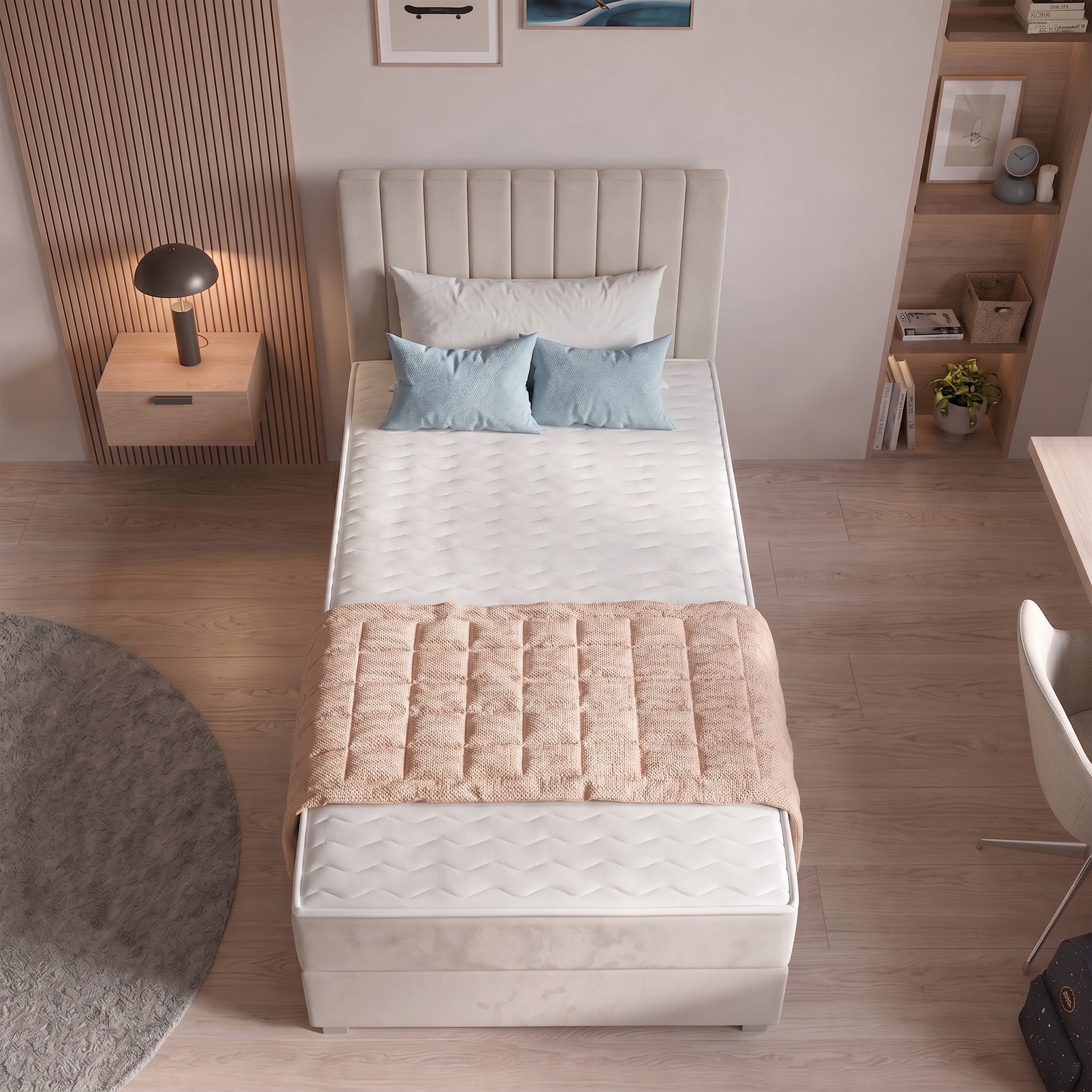 Vega - Boxspring met opbergruimte - Velvet beige - 90x200 cm