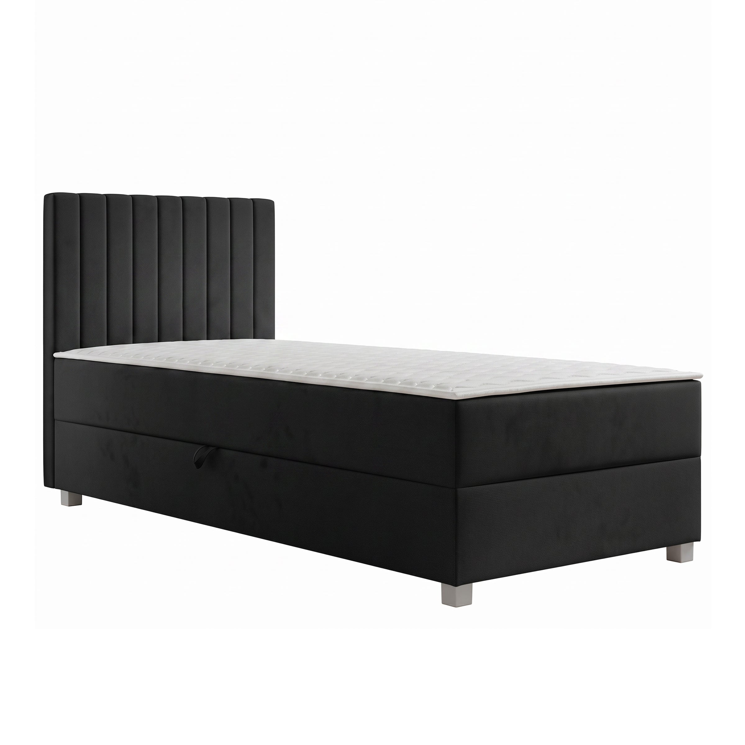 Vega - Boxspring met opbergruimte - Velvet zwart - 90x200 cm