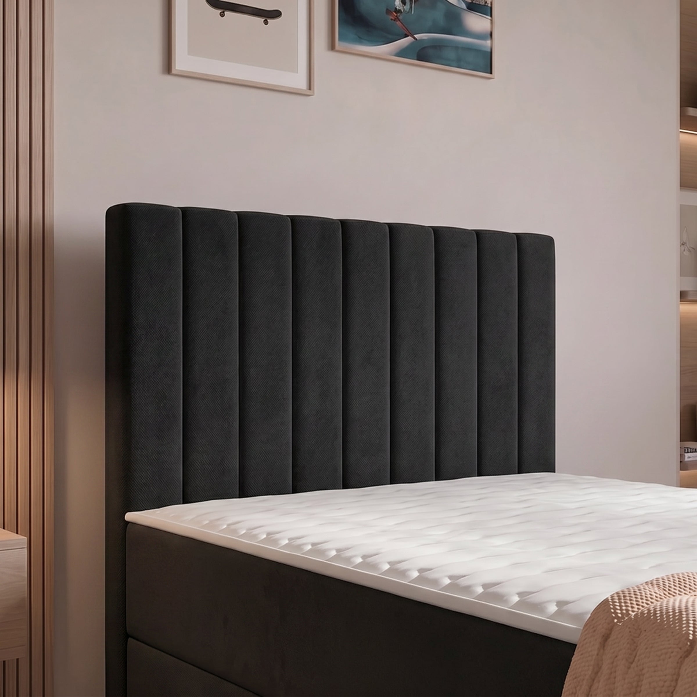 Vega - Boxspring met opbergruimte - Velvet zwart - 90x200 cm