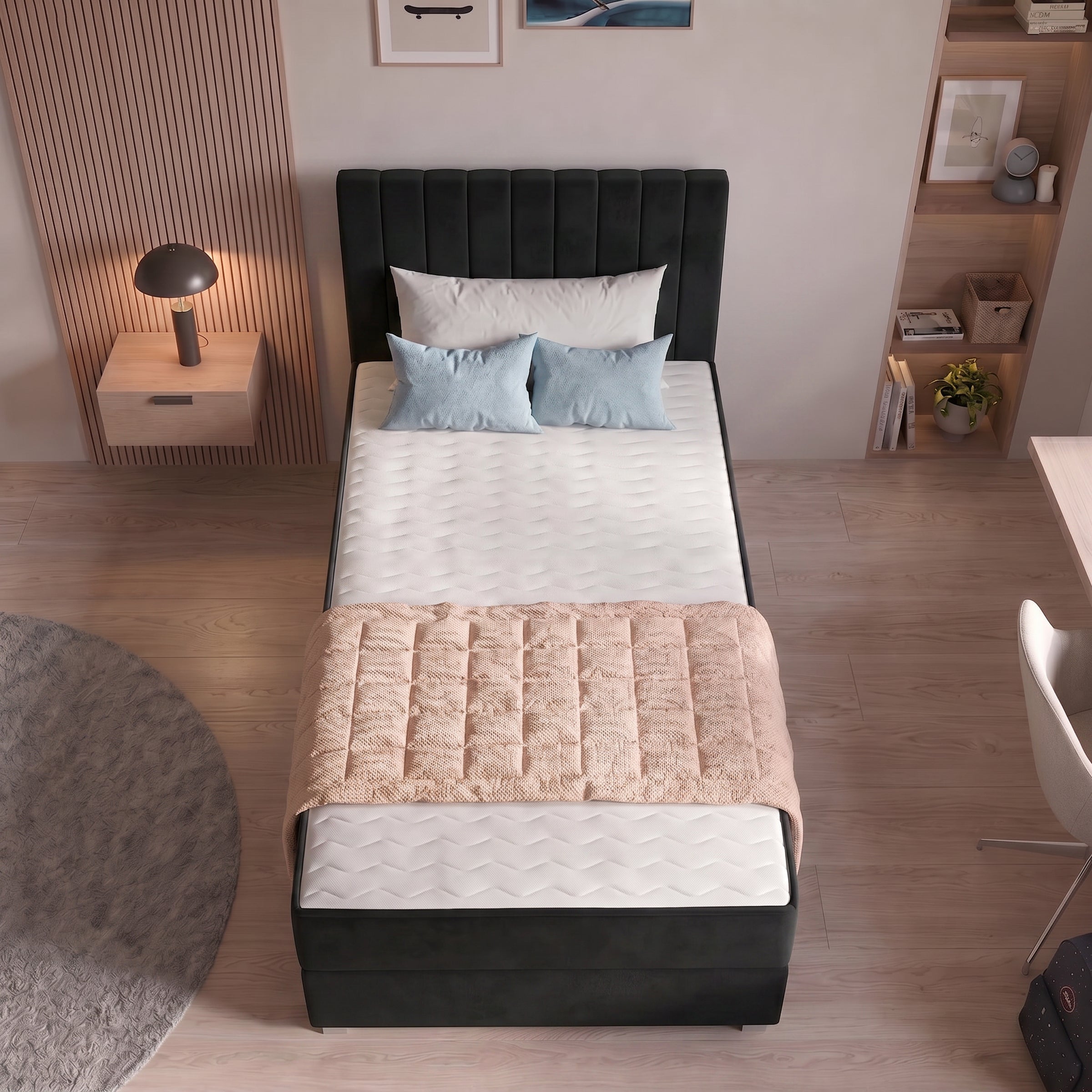 Vega - Boxspring met opbergruimte - Velvet zwart - 90x200 cm