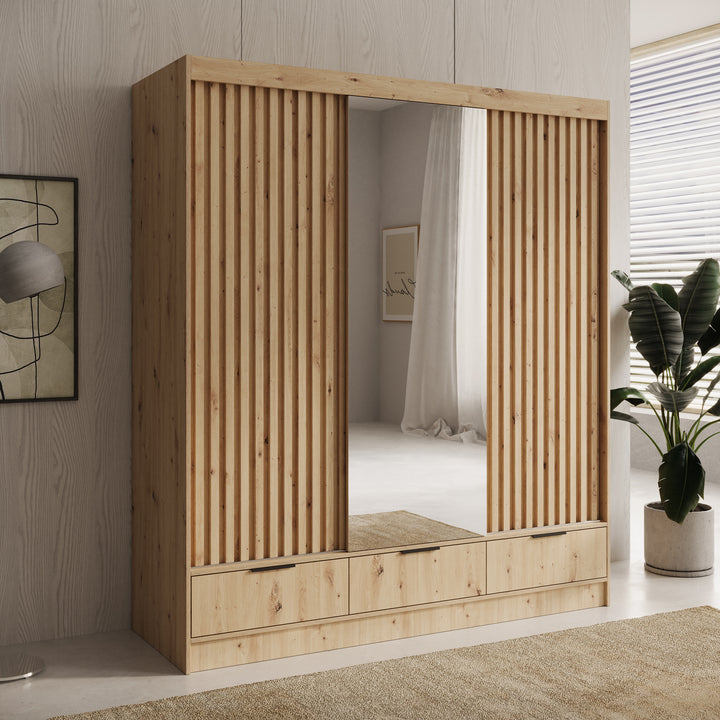 Venn - Kledingkast met schuifdeuren - Eiken - 180x60x204 cm