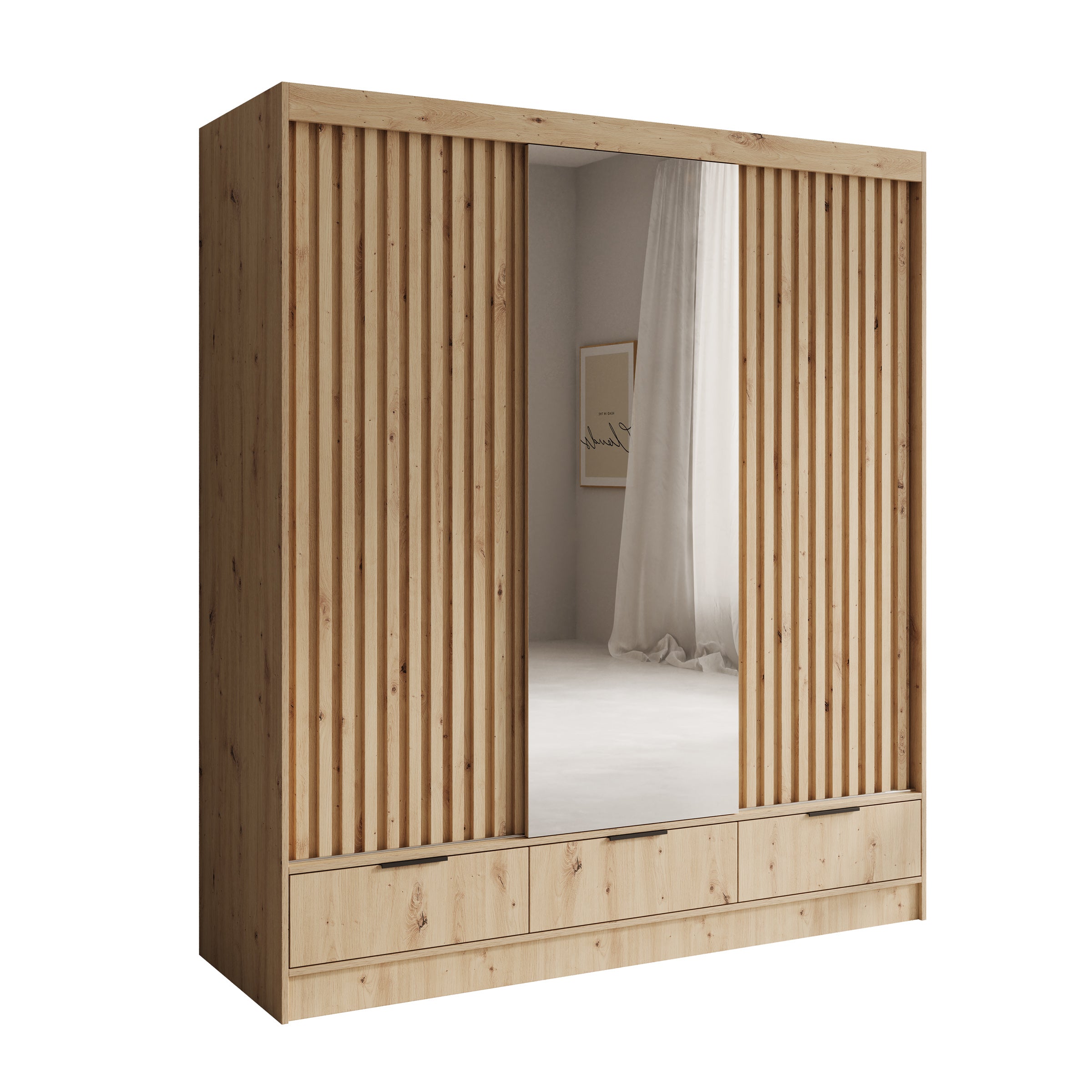 Venn - Kledingkast met schuifdeuren - Eiken - 180x60x204 cm