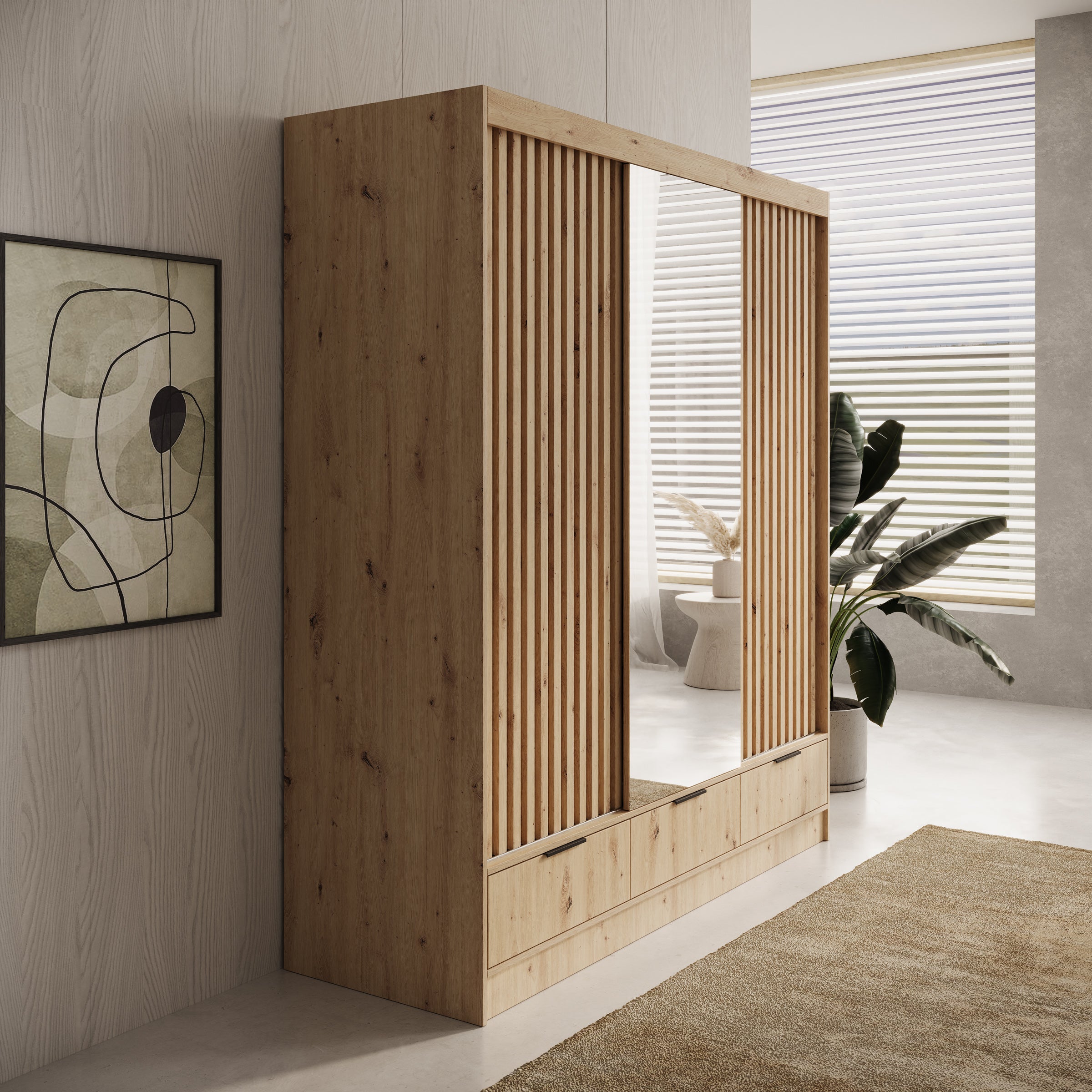 Venn - Kledingkast met schuifdeuren - Eiken - 180x60x204 cm